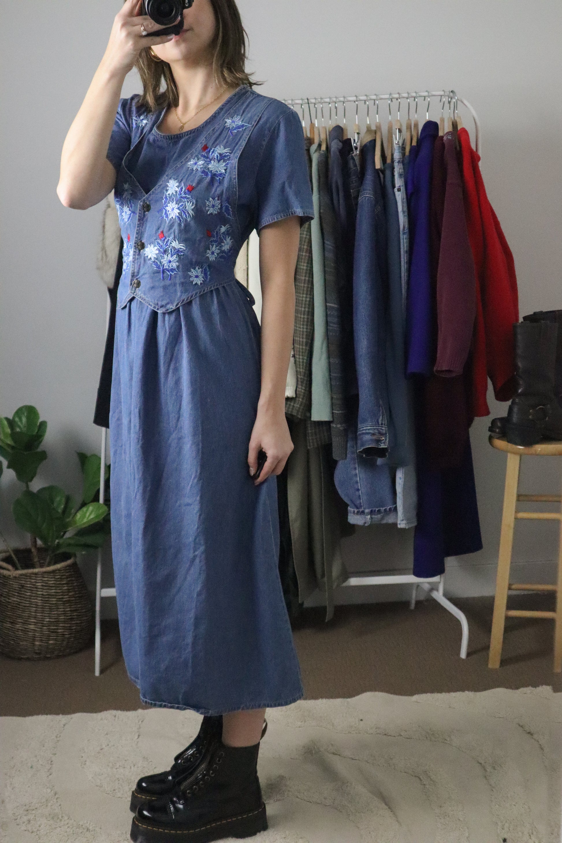 Vintage x Denim Vest Maxi Dress (M)