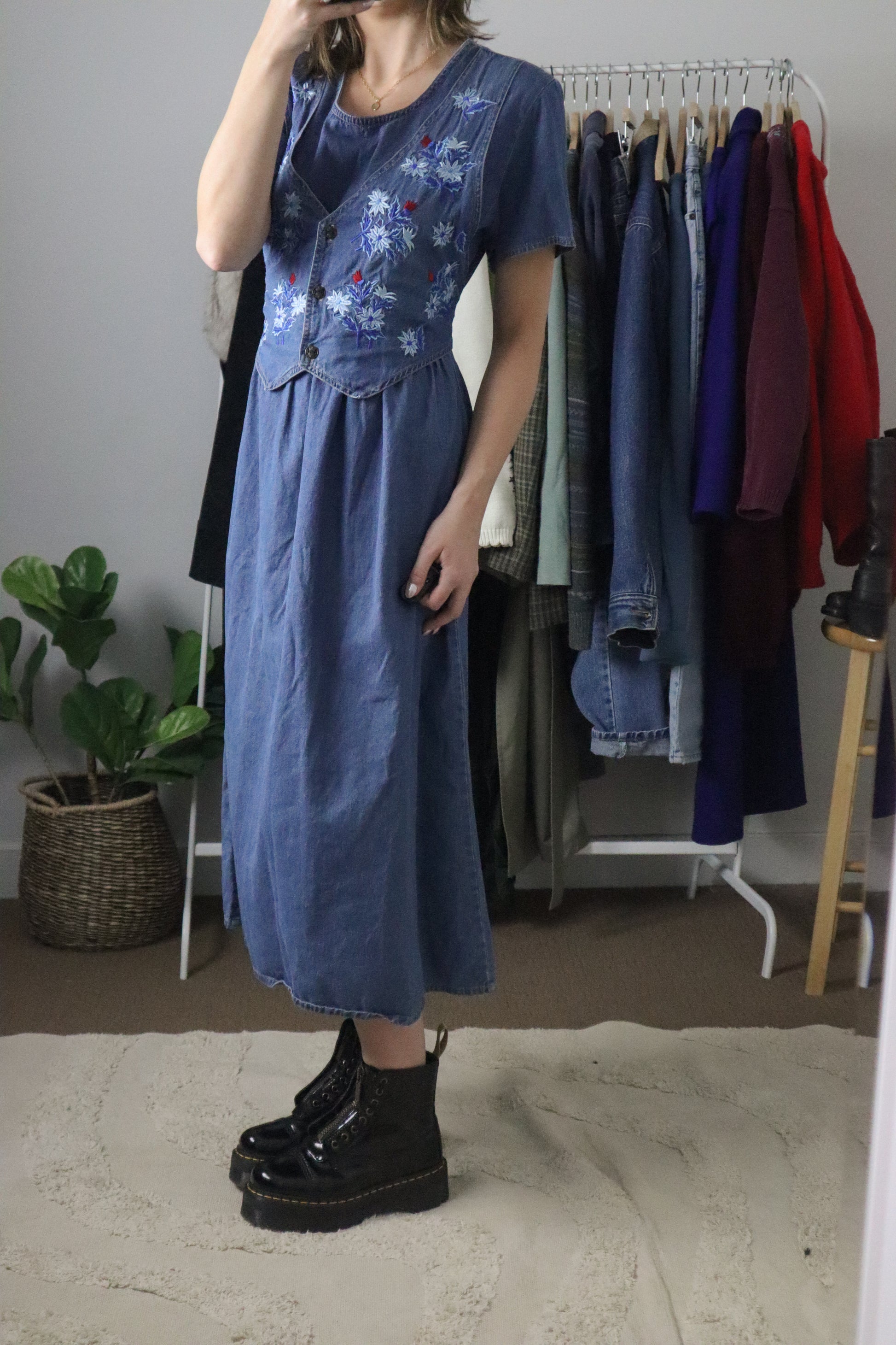 Vintage x Denim Vest Maxi Dress (M)