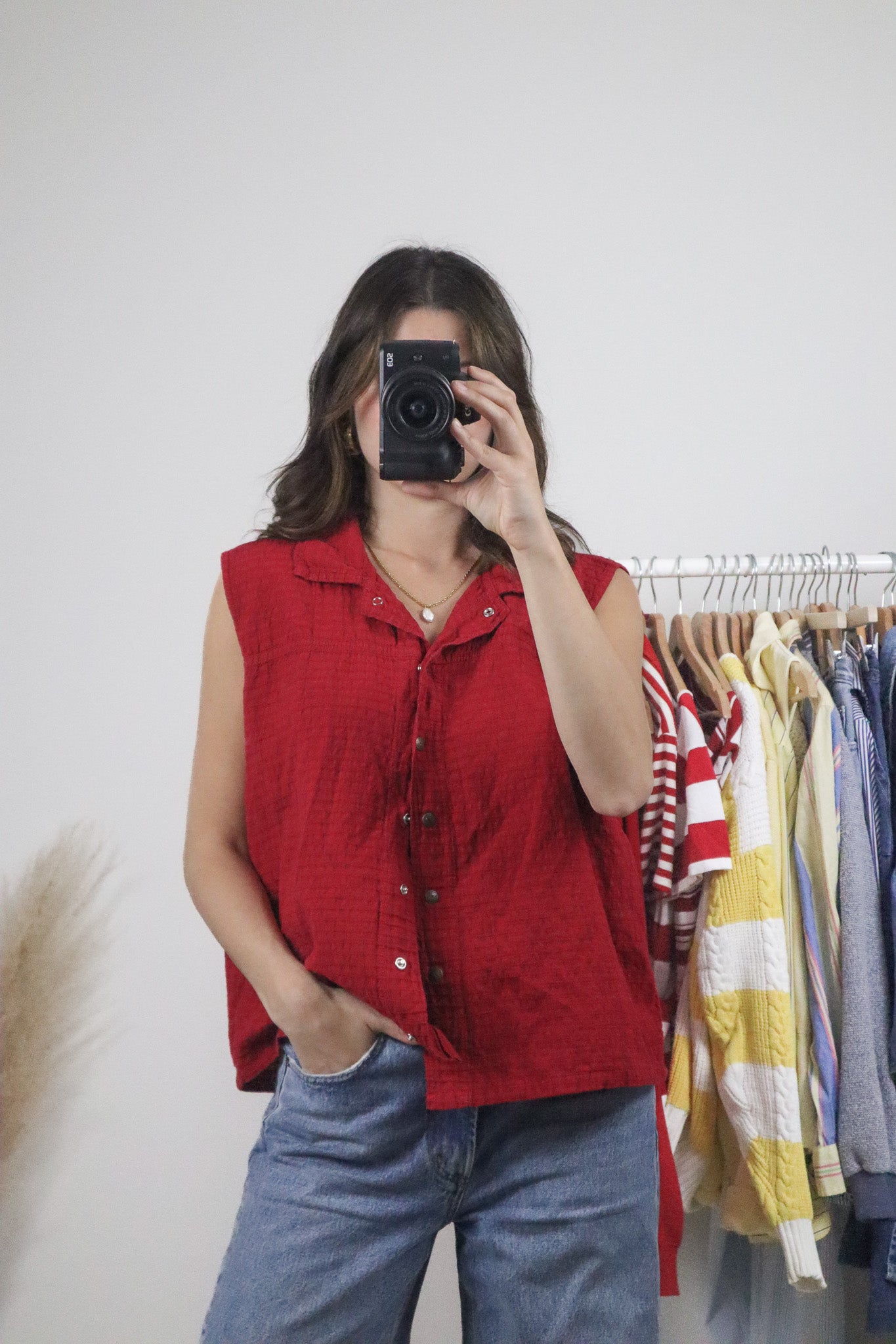 Made in Canada x Vintage x Cotton Gauzy Textured Tank (L)