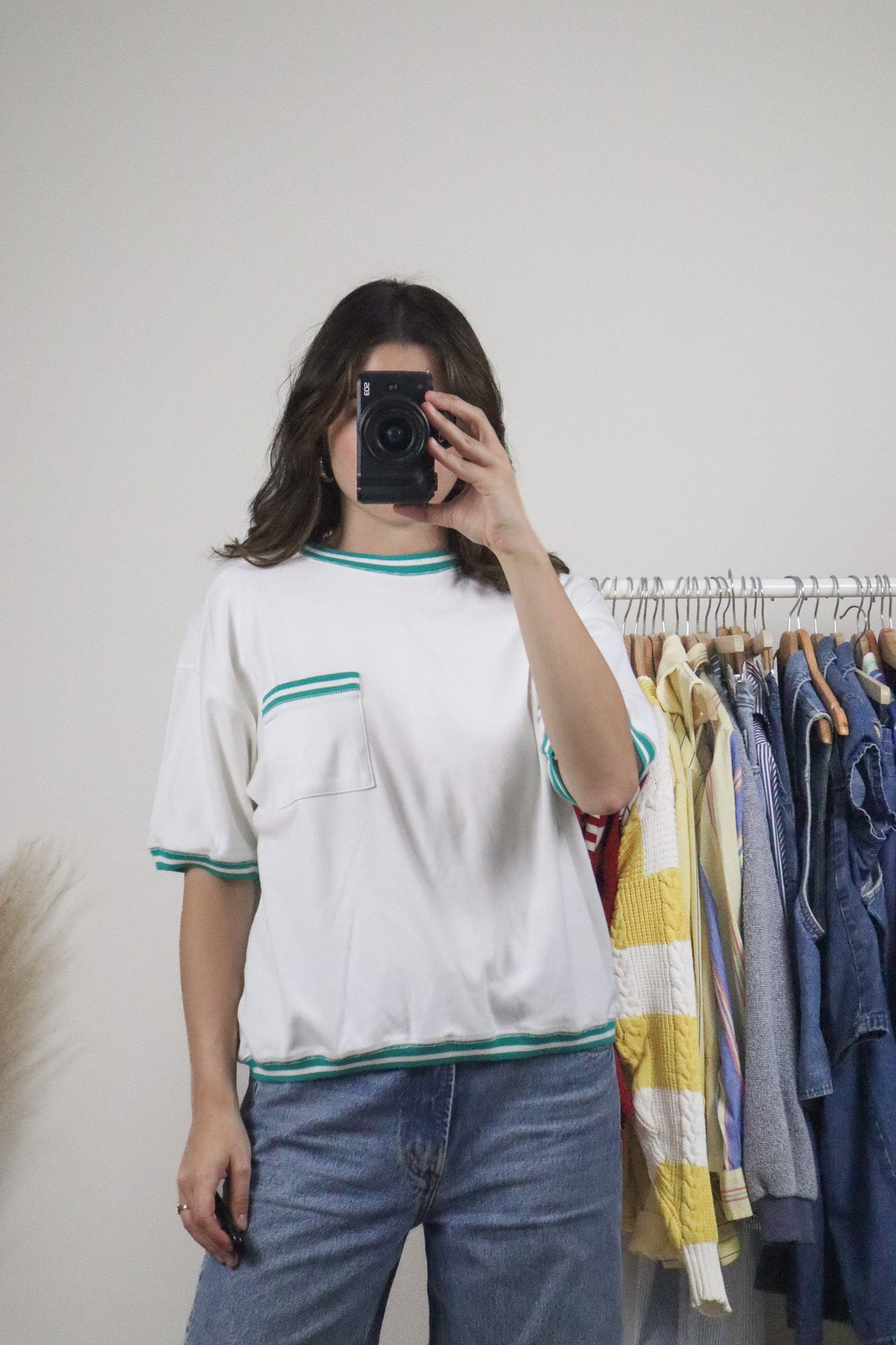 Vintage x Contrast Trim Short-Sleeve Sweatshirt (M)