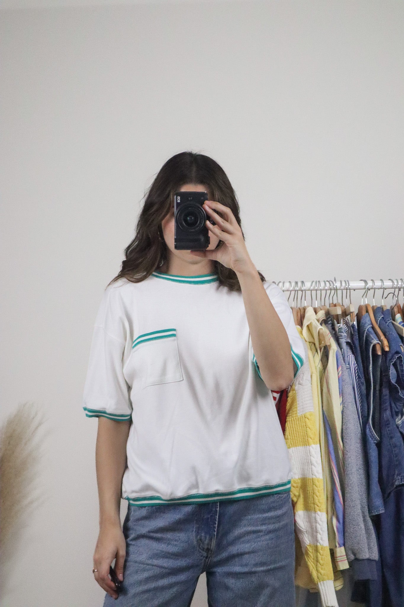 Vintage x Contrast Trim Short-Sleeve Sweatshirt (M)