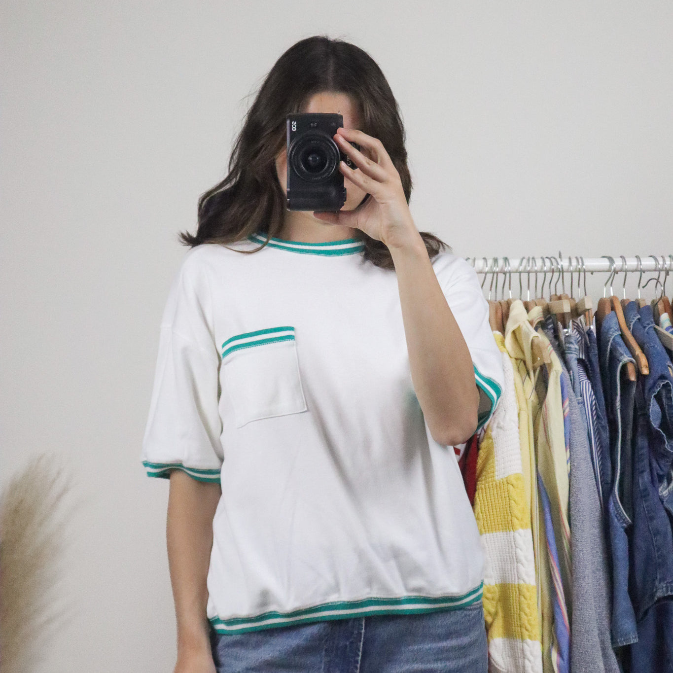 Vintage x Contrast Trim Short-Sleeve Sweatshirt (M)