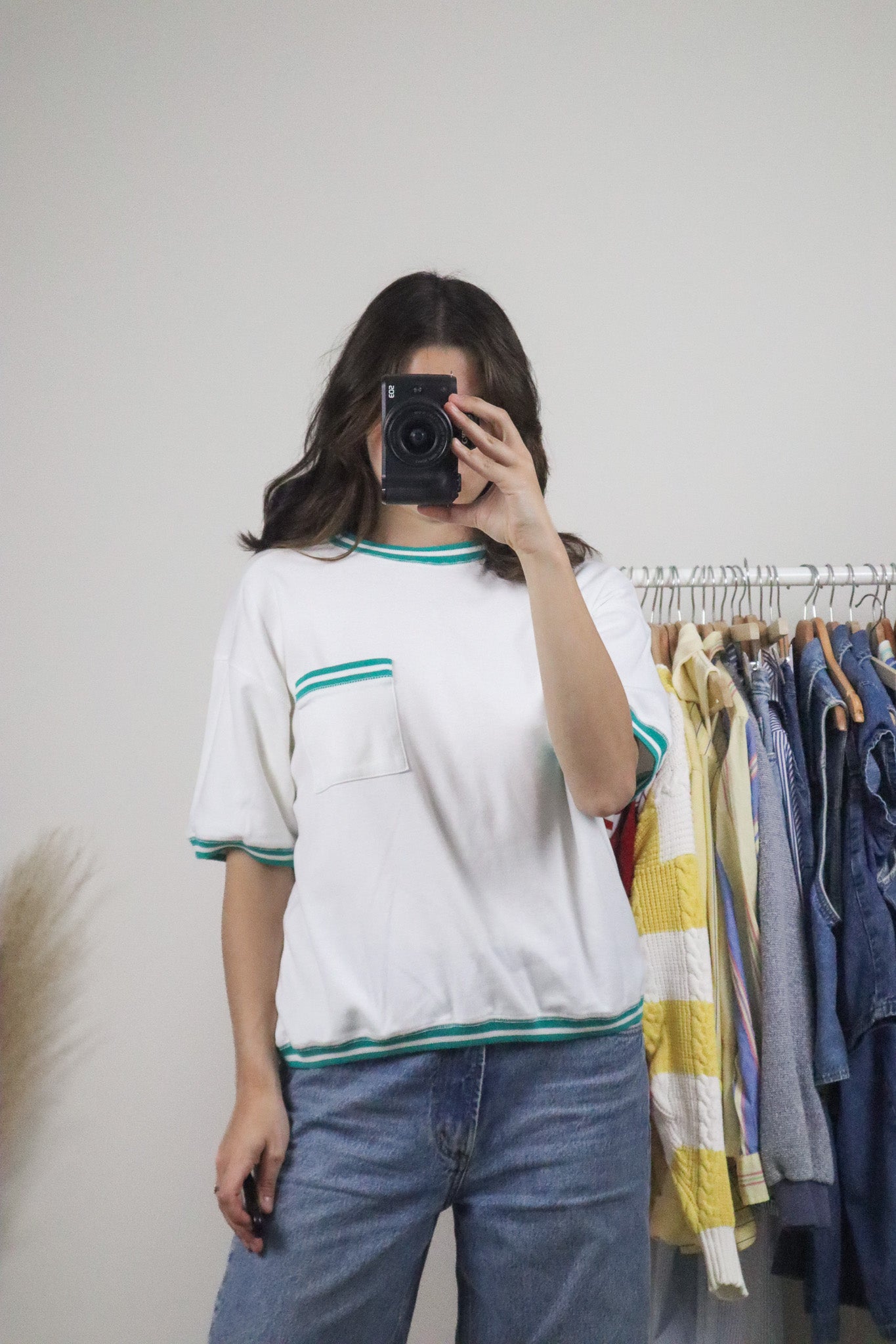 Vintage x Contrast Trim Short-Sleeve Sweatshirt (M)