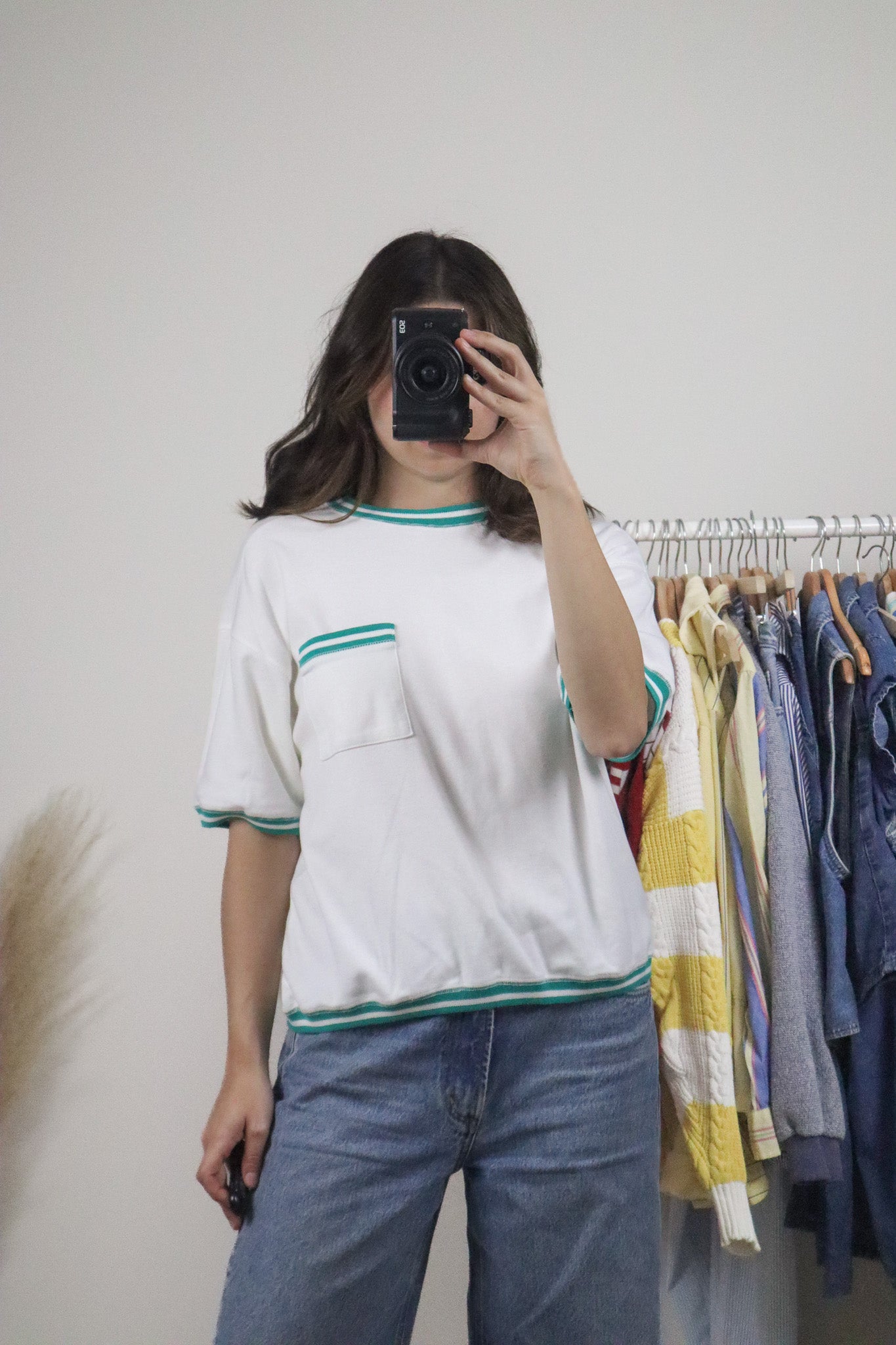 Vintage x Contrast Trim Short-Sleeve Sweatshirt (M)