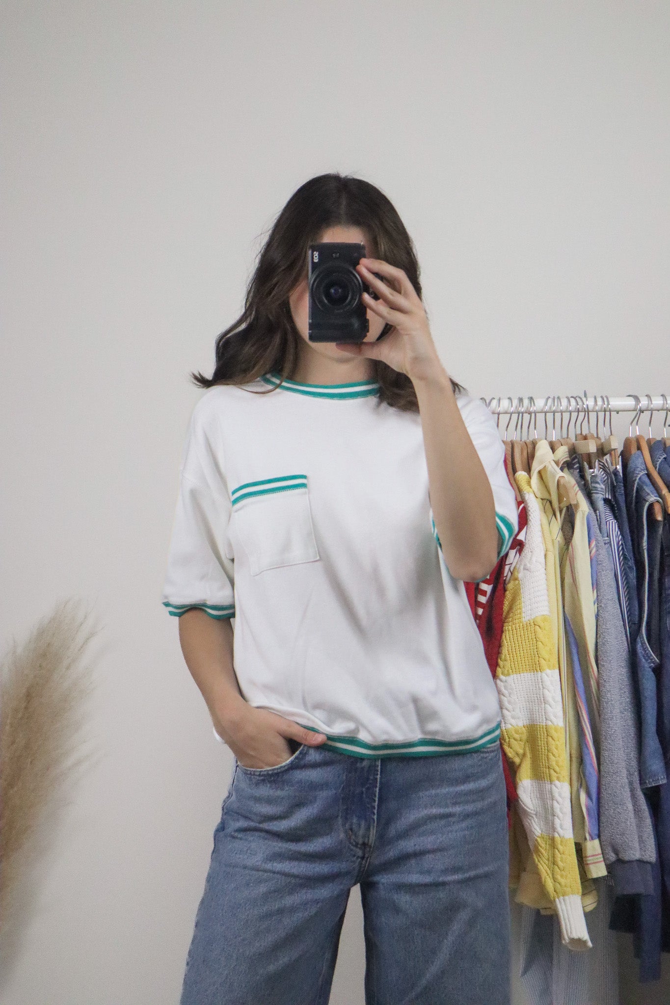 Vintage x Contrast Trim Short-Sleeve Sweatshirt (M)