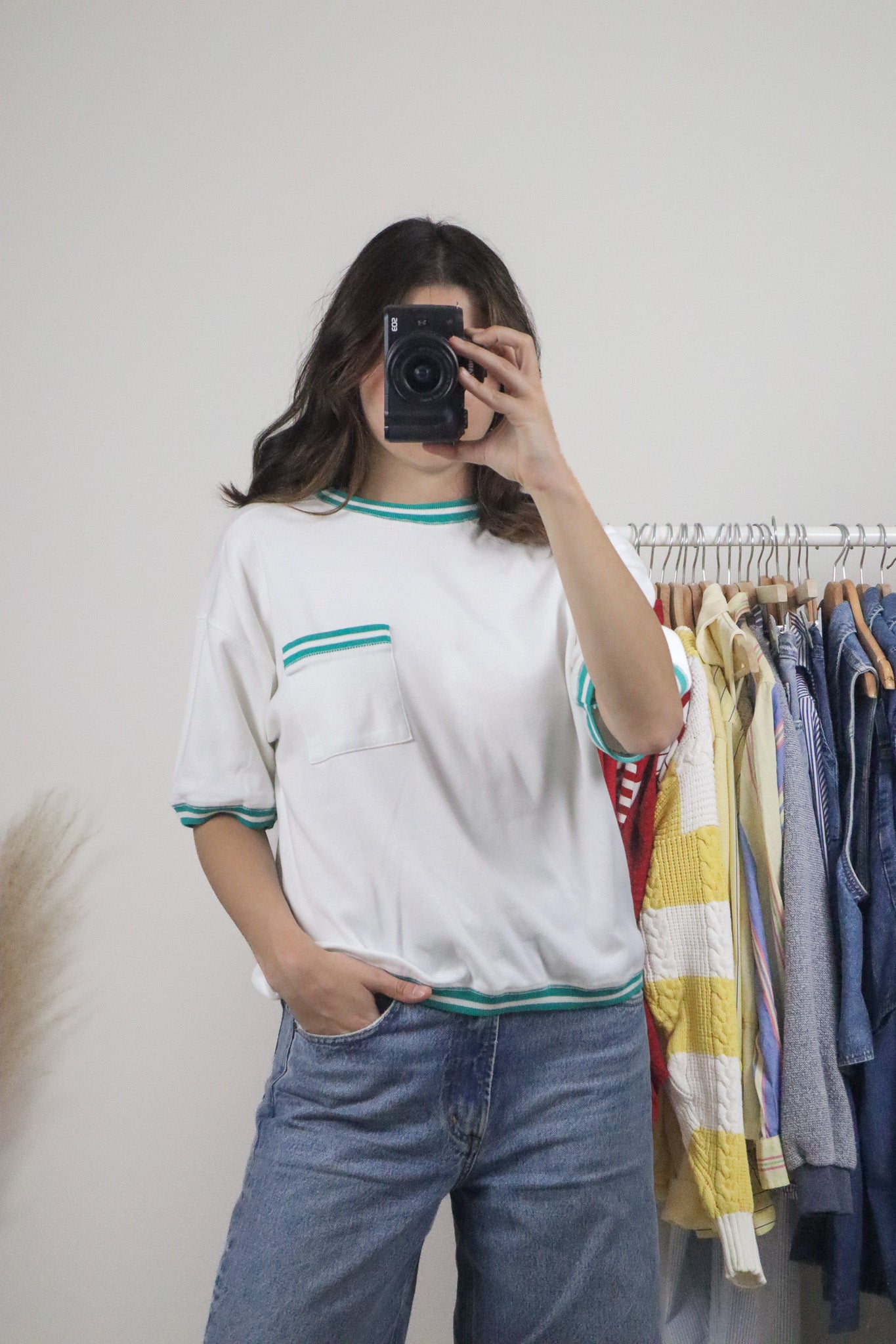 Vintage x Contrast Trim Short-Sleeve Sweatshirt (M)