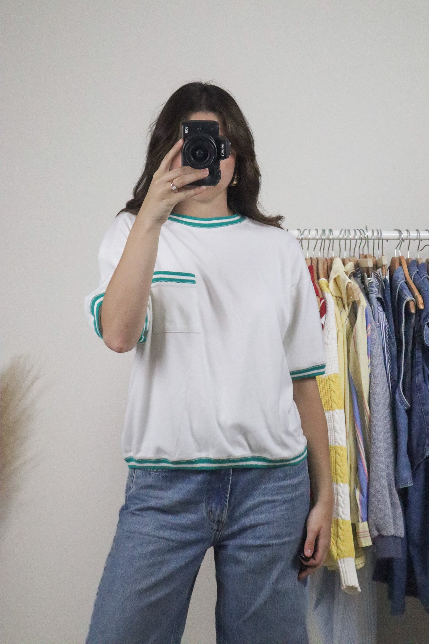 Vintage x Contrast Trim Short-Sleeve Sweatshirt (M)