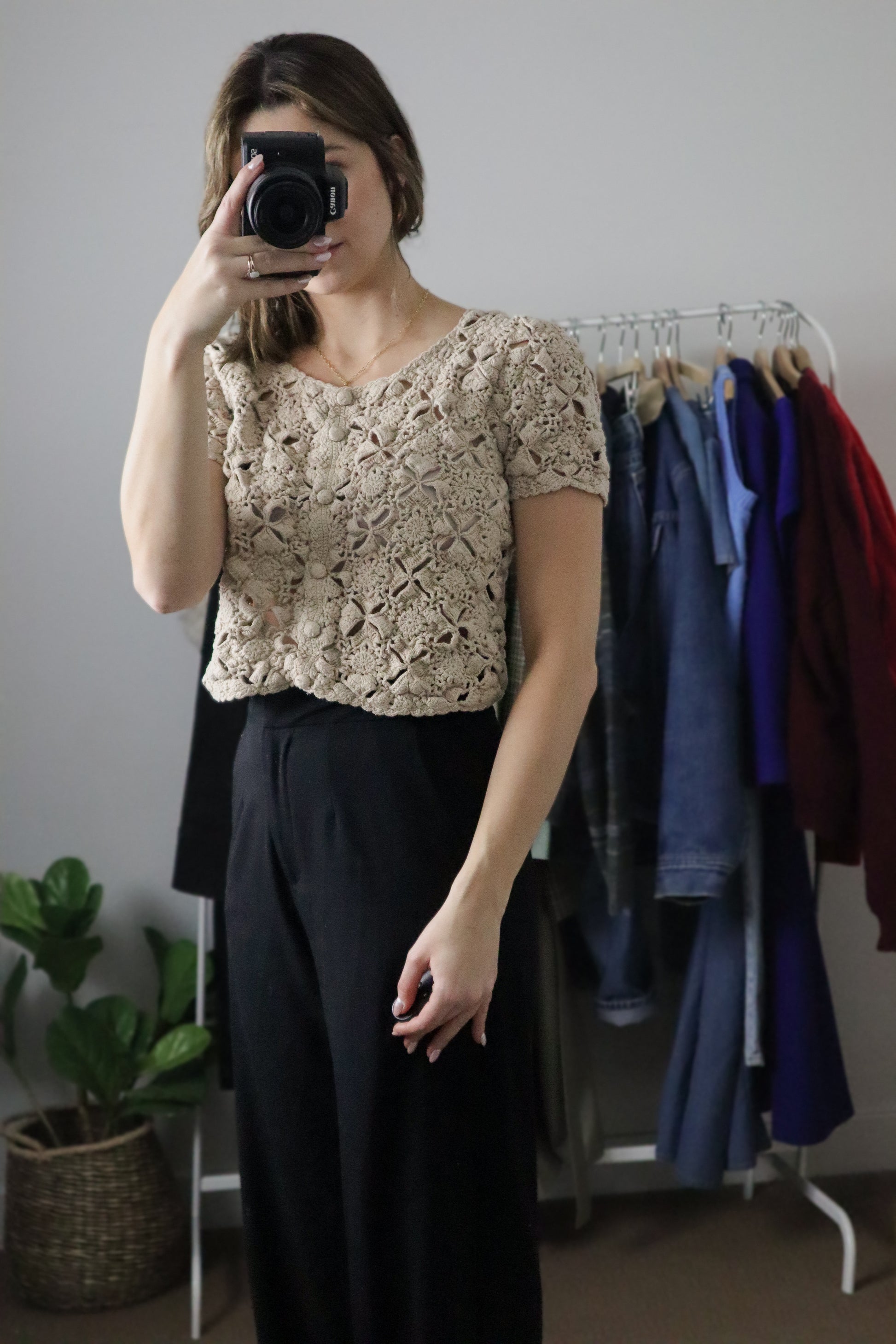 Vintage x Cropped Crochet Knit (S)