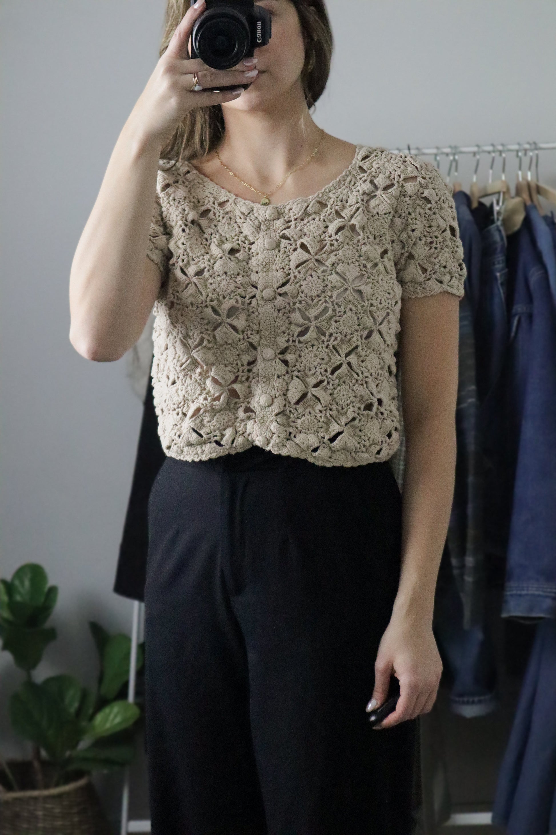 Vintage x Cropped Crochet Knit (S)