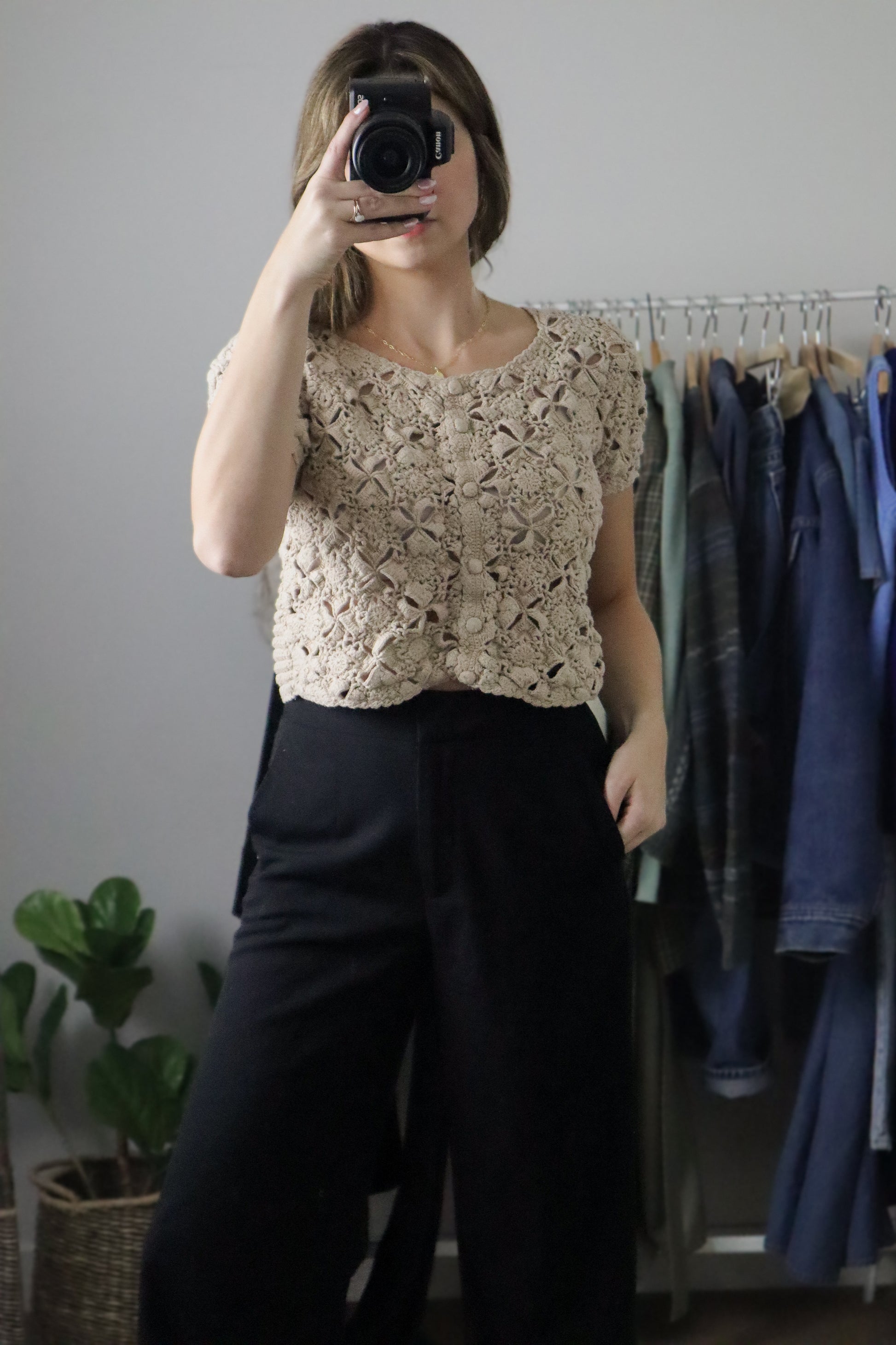 Vintage x Cropped Crochet Knit (S)