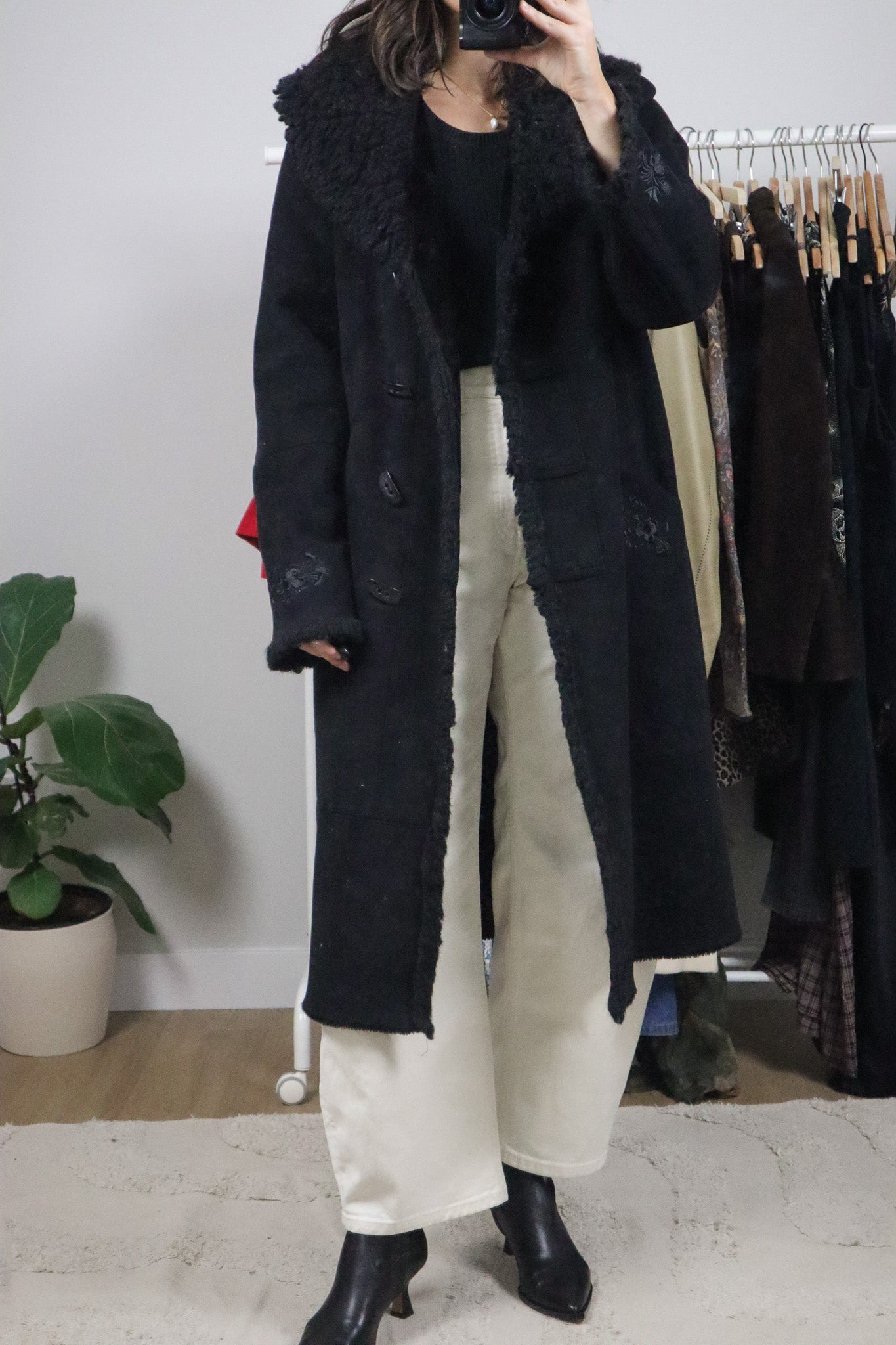 Vintage x Faux Suede Embroidered Penny Lane Coat (M/L)