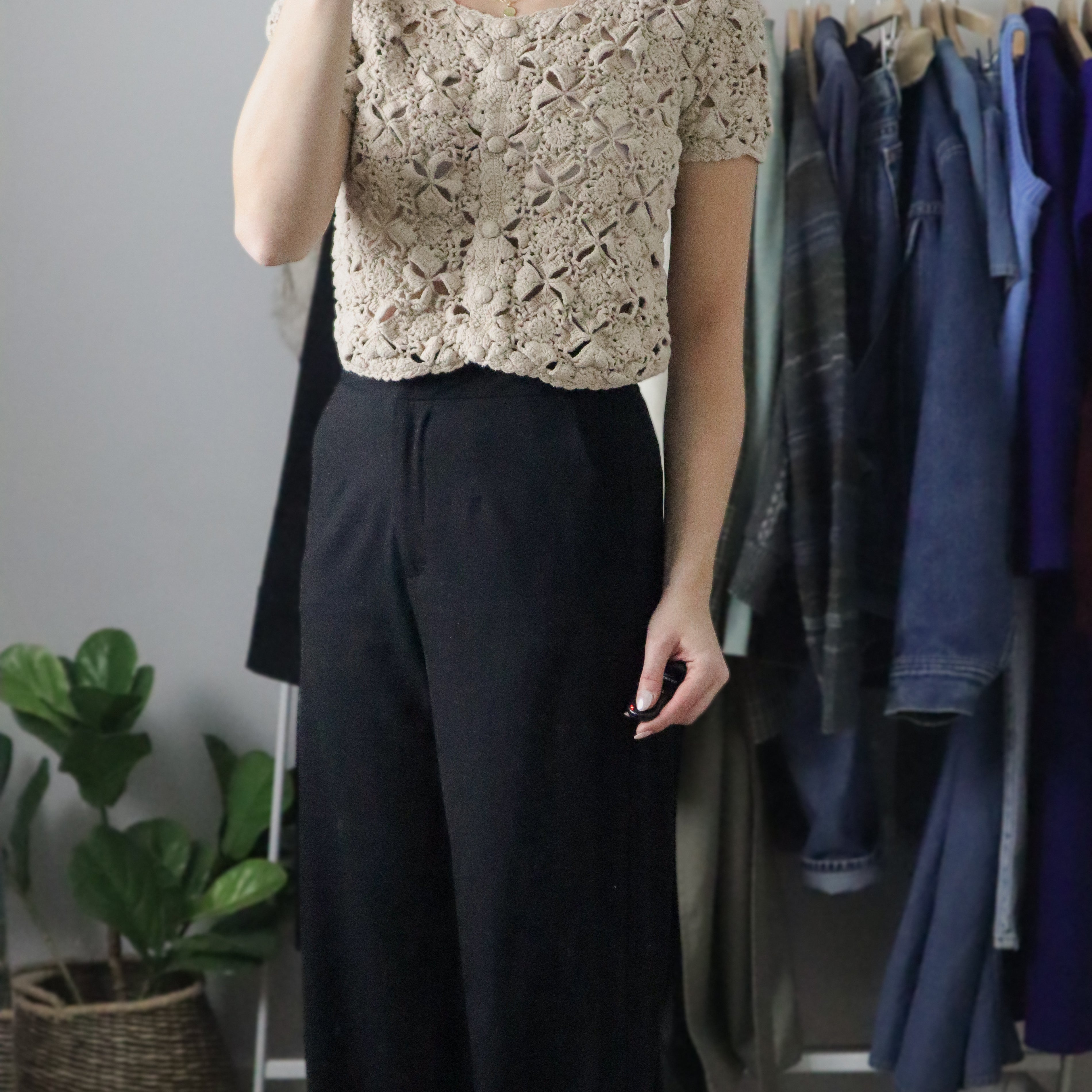 Vintage x Cropped Crochet Knit (S)