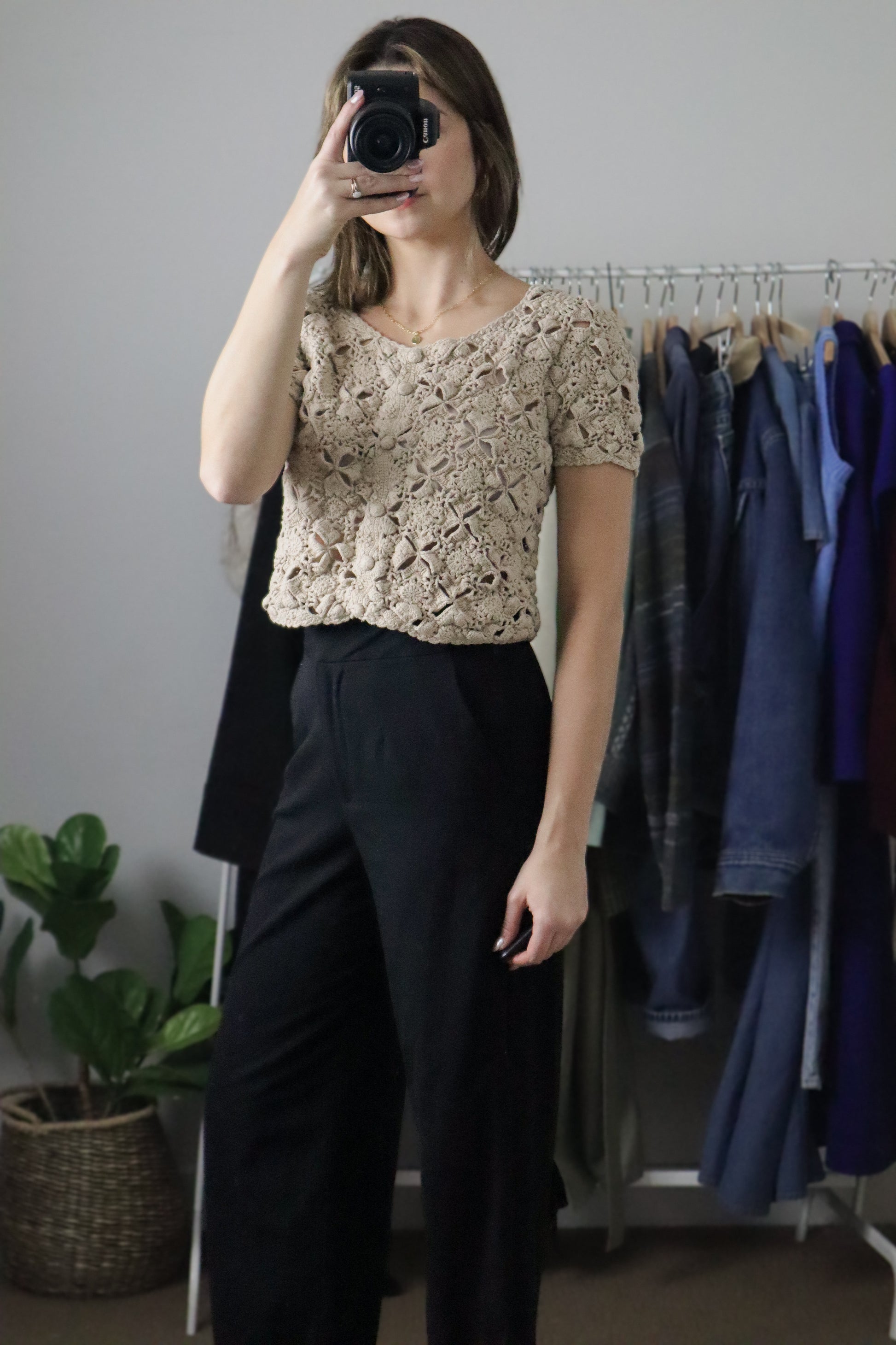 Vintage x Cropped Crochet Knit (S)