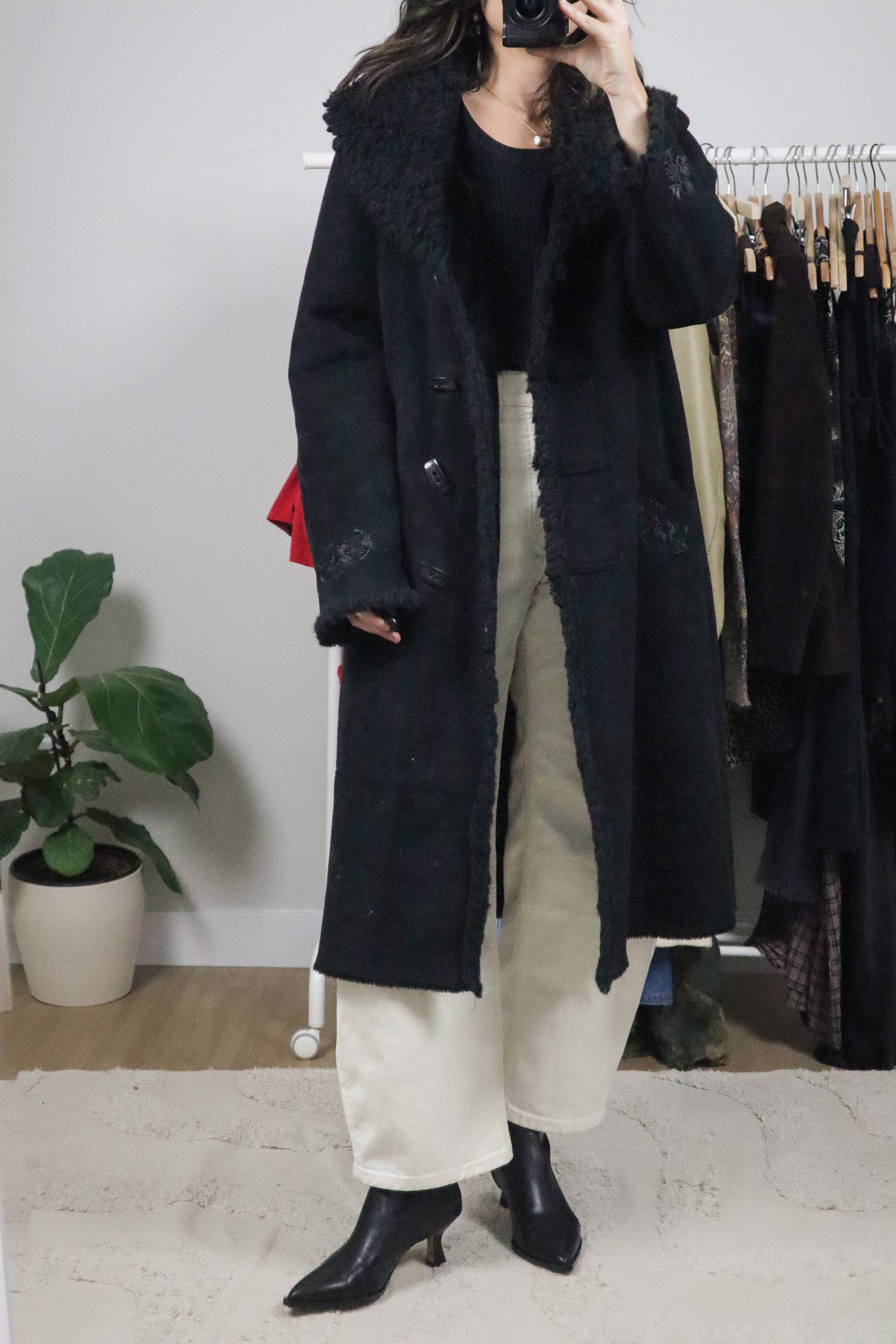 Vintage x Faux Suede Embroidered Penny Lane Coat (M/L)