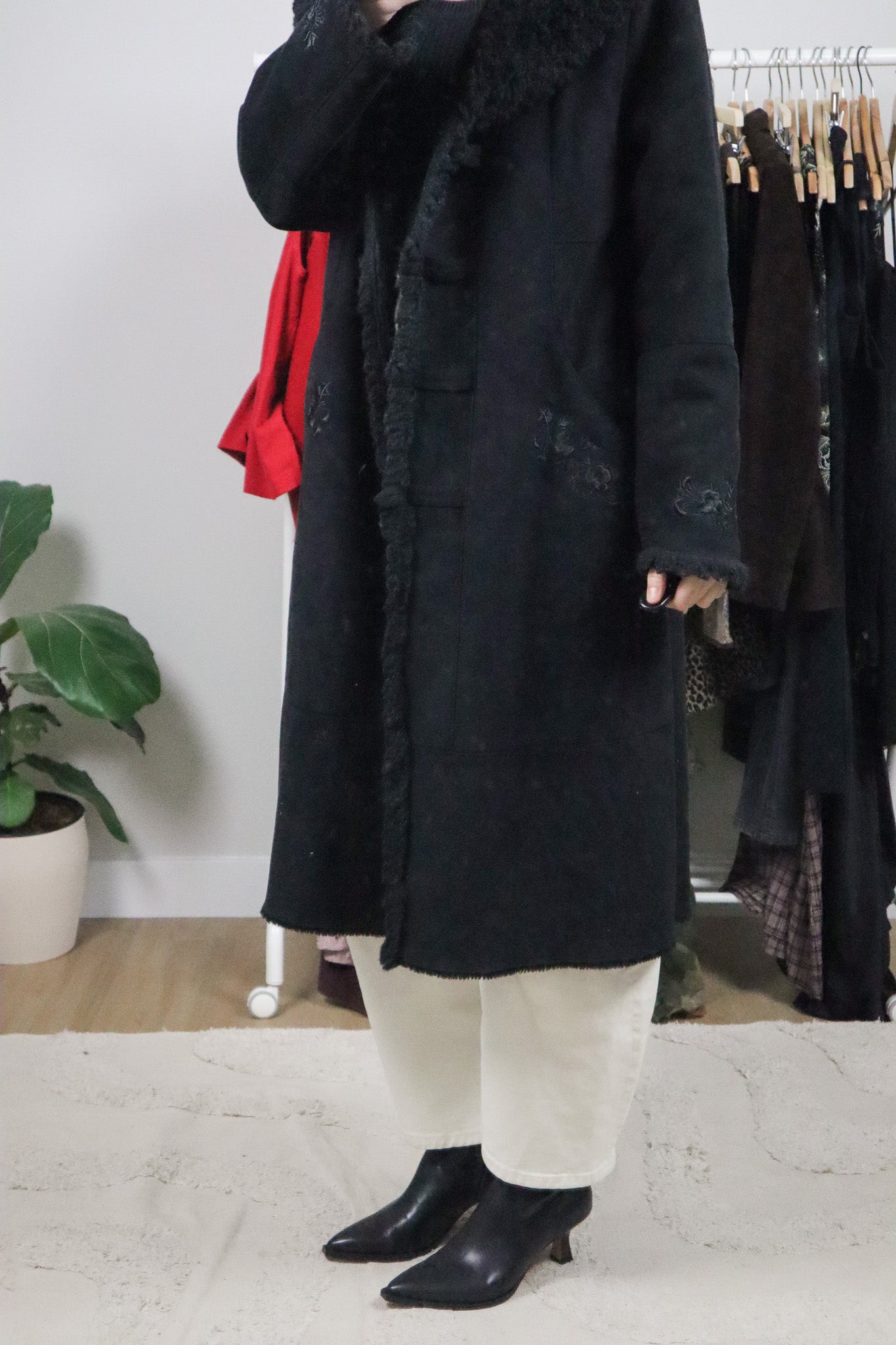 Vintage x Faux Suede Embroidered Penny Lane Coat (M/L)