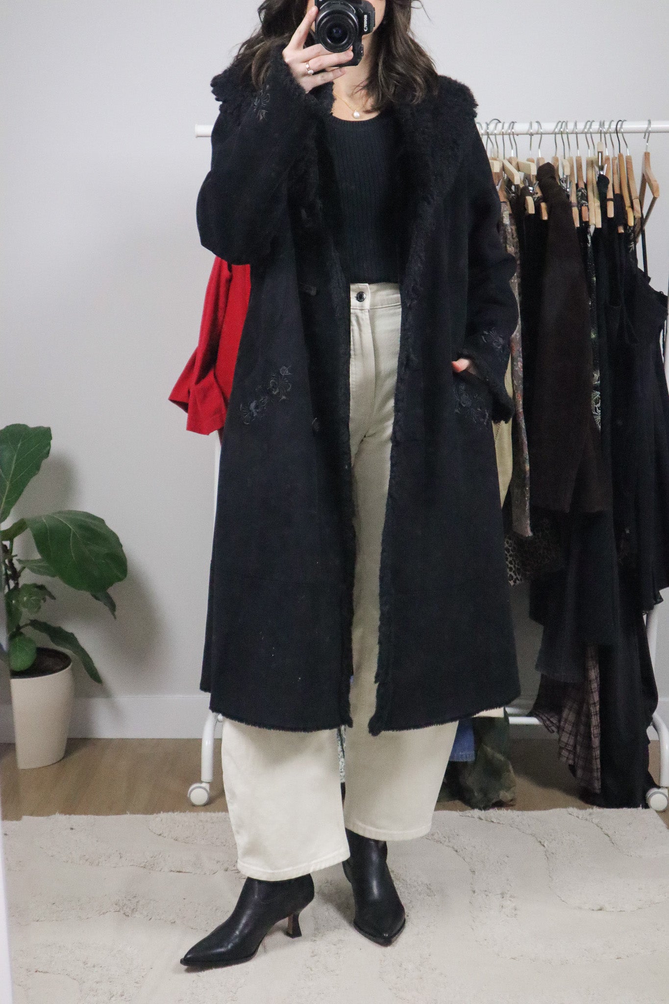 Vintage x Faux Suede Embroidered Penny Lane Coat (M/L)