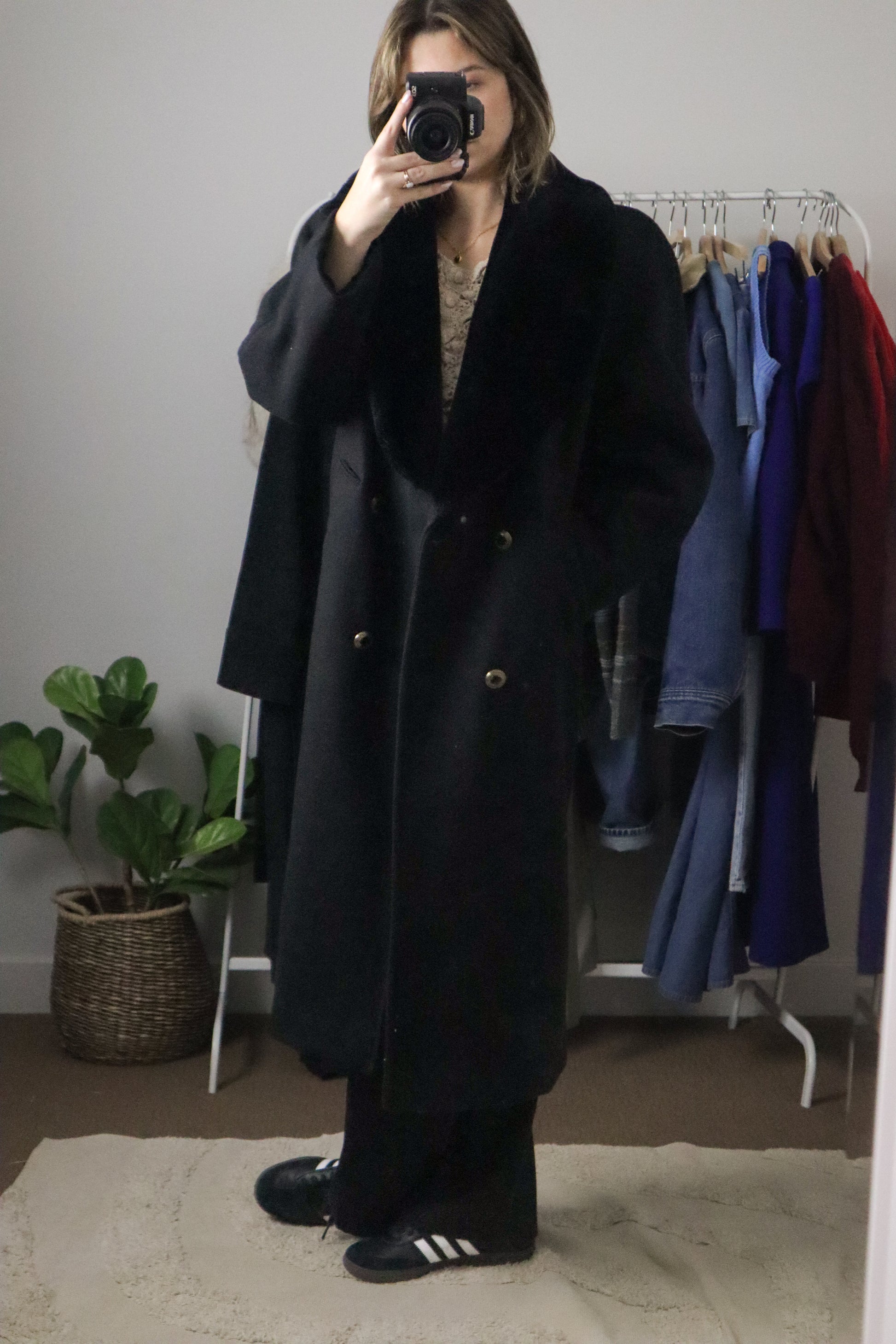 Vintage x Wool Faux Fur Collared Coat (M)