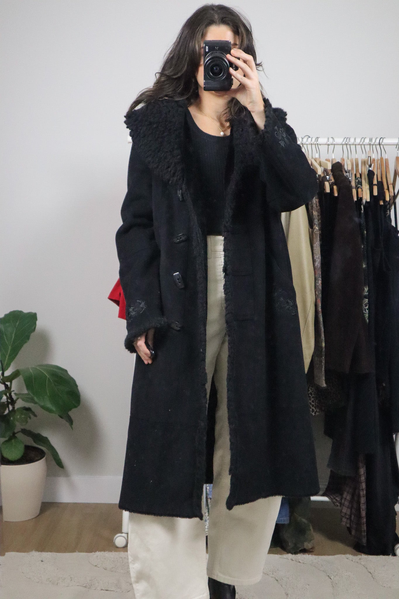 Vintage x Faux Suede Embroidered Penny Lane Coat (M/L)