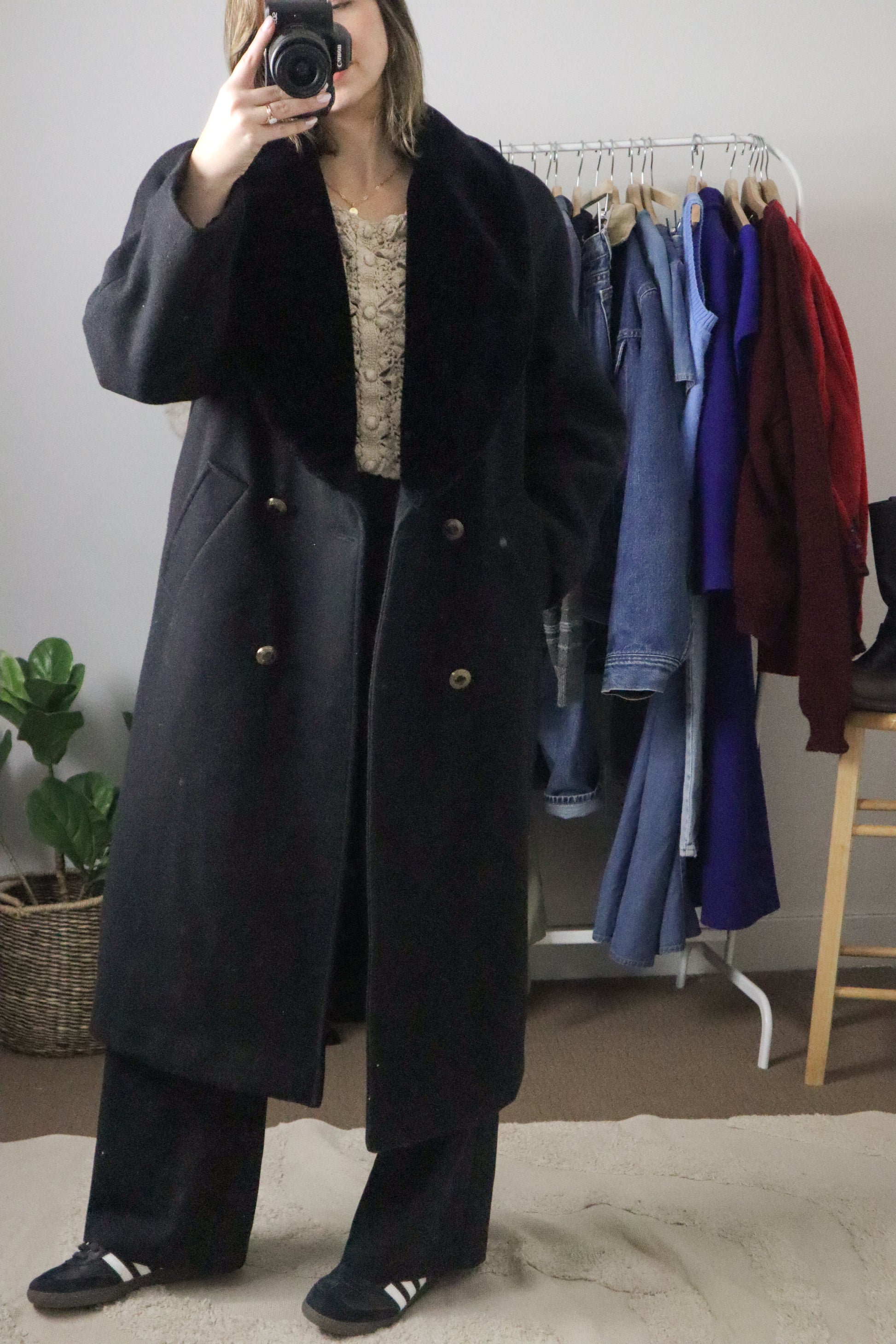 Vintage x Wool Faux Fur Collared Coat (M)