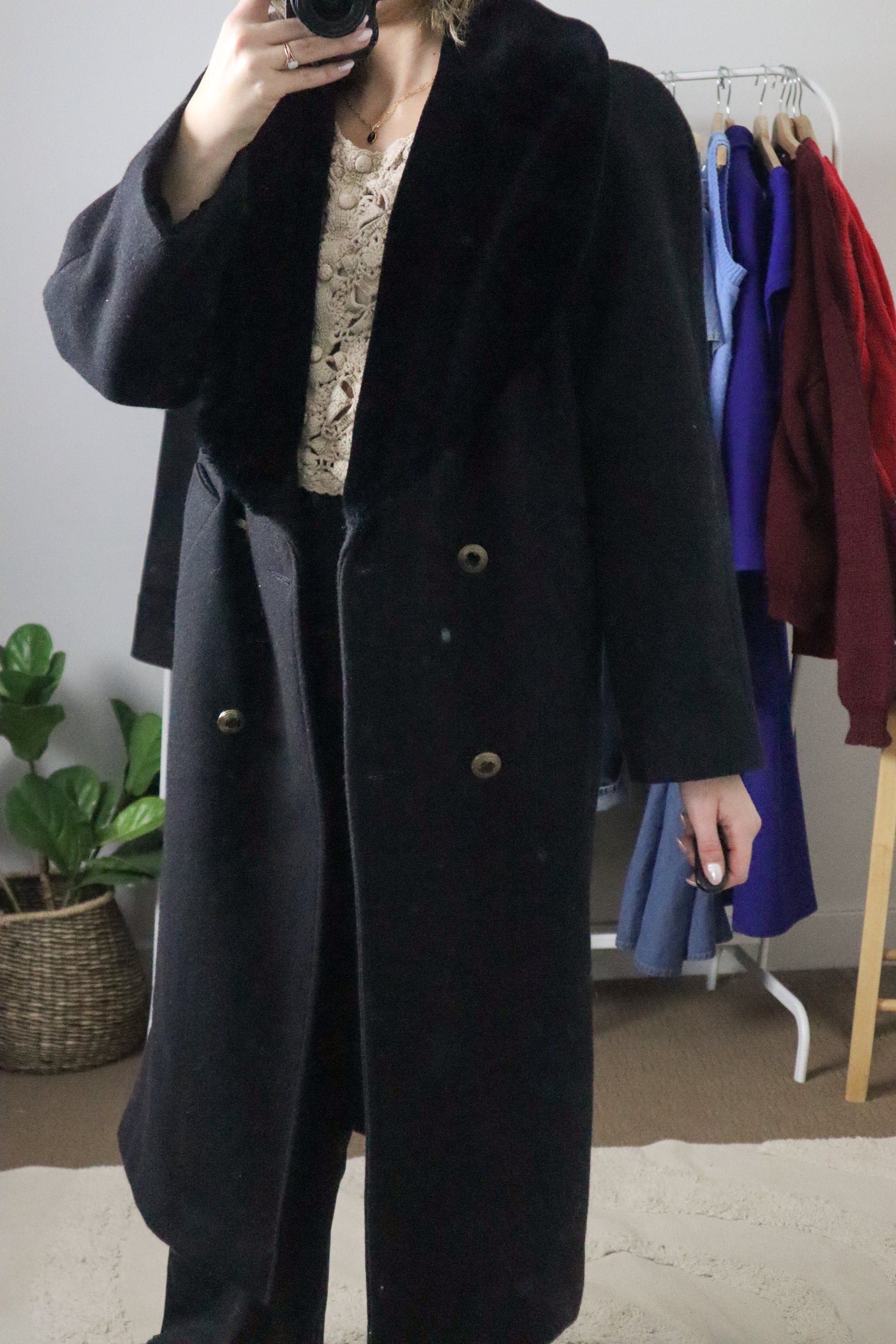 Vintage x Wool Faux Fur Collared Coat (M)