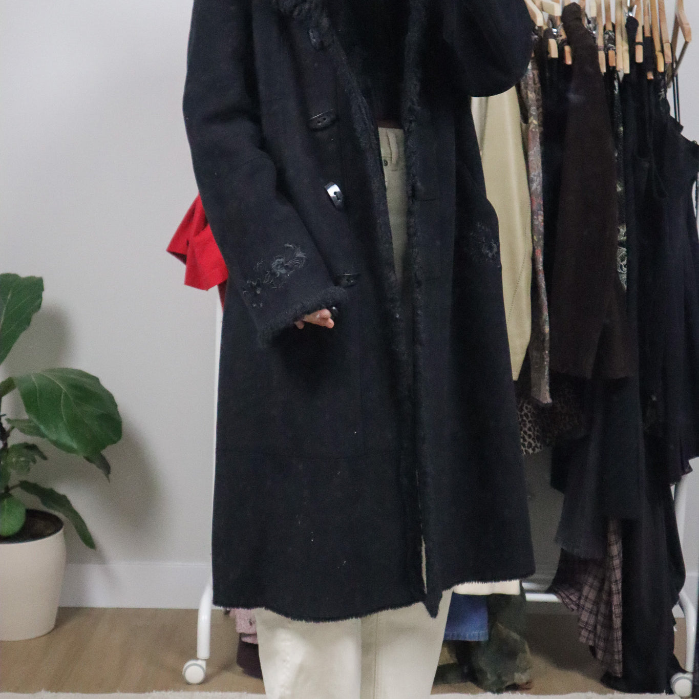 Vintage x Faux Suede Embroidered Penny Lane Coat (M/L)