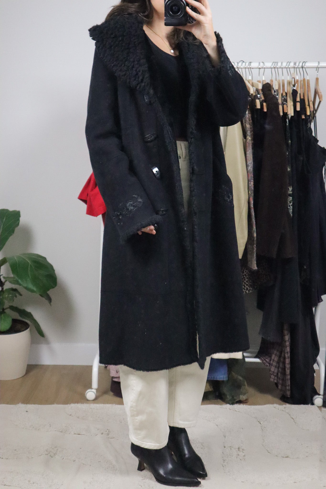 Vintage x Faux Suede Embroidered Penny Lane Coat (M/L)