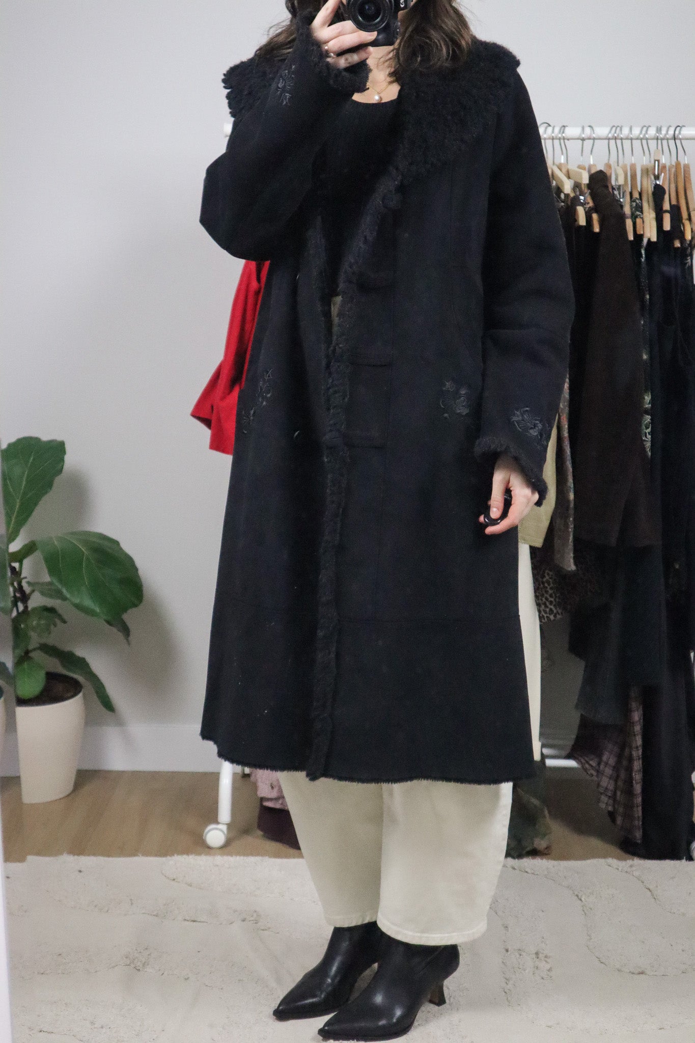 Vintage x Faux Suede Embroidered Penny Lane Coat (M/L)