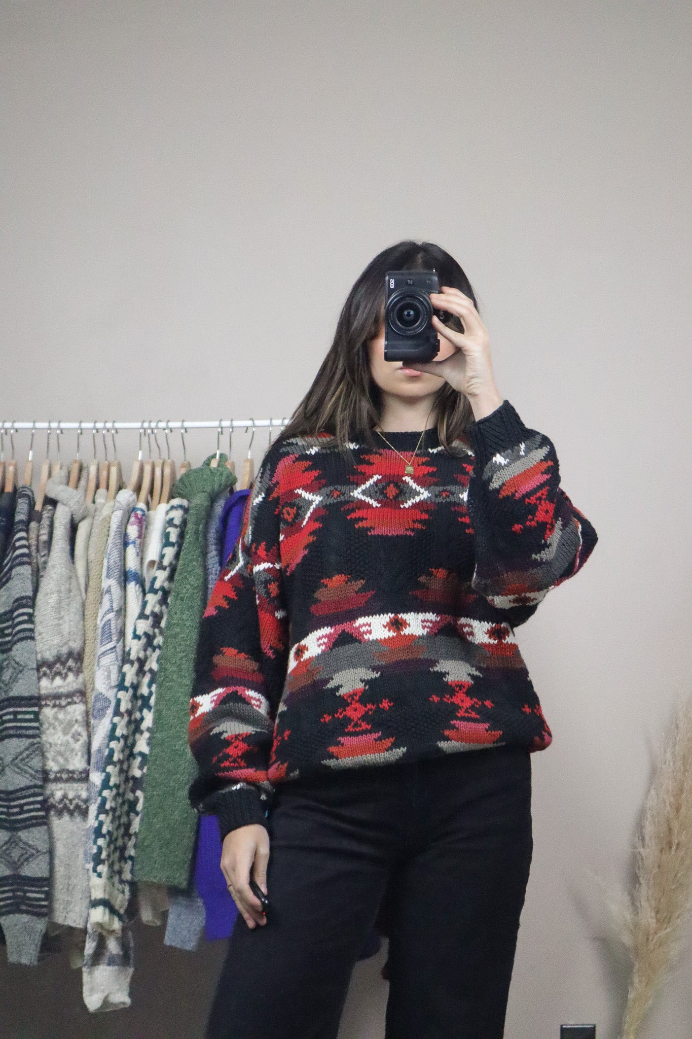Vintage x Hand Knit Patterned Knit (S)