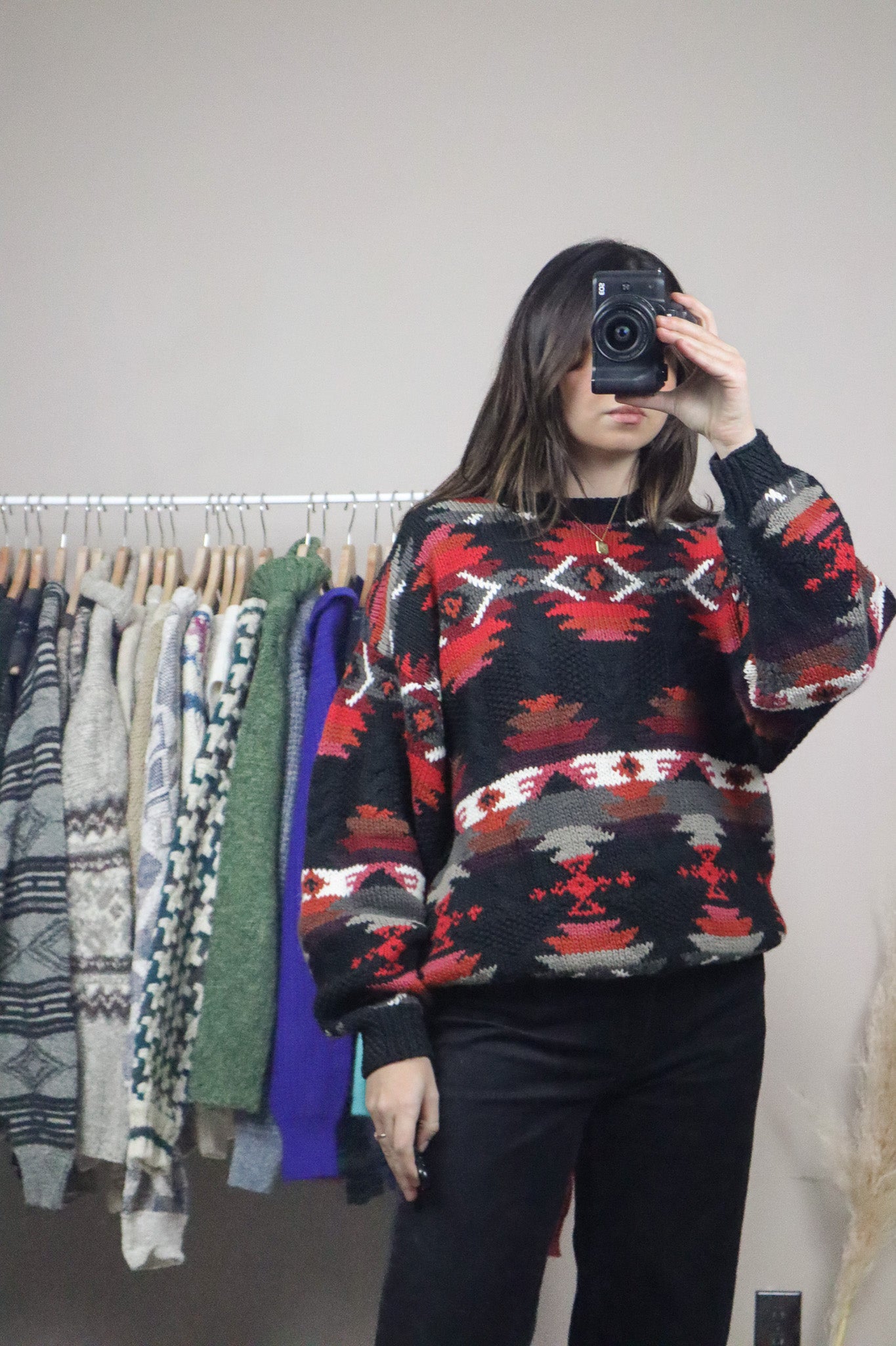 Vintage x Hand Knit Patterned Knit (S)