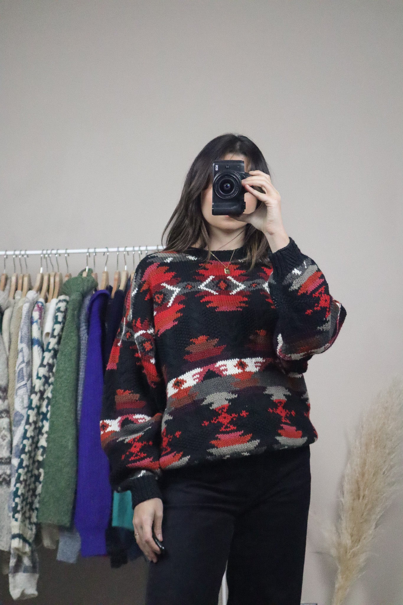 Vintage x Hand Knit Patterned Knit (S)