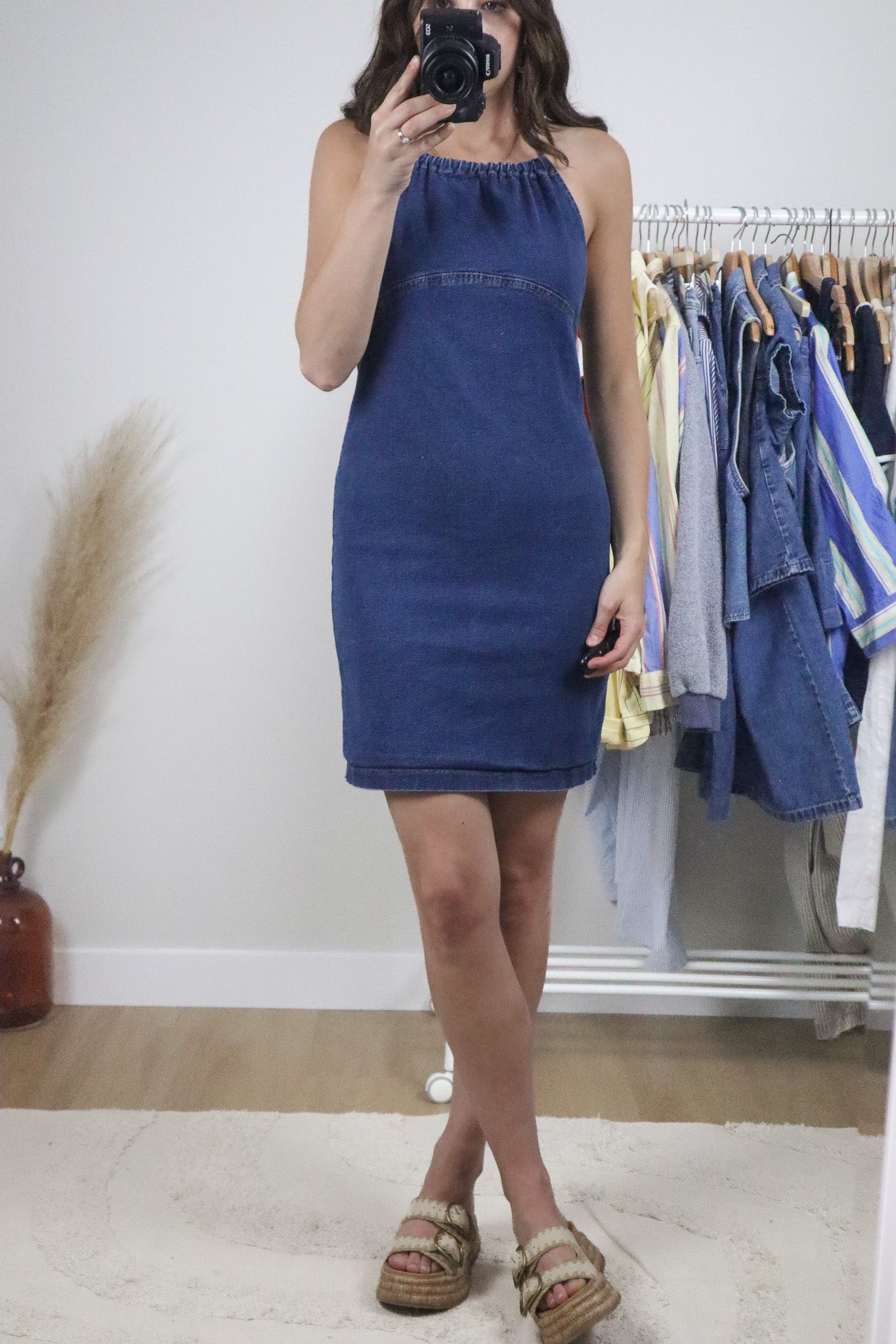 Made in Canada x Vintage x Denim Halter Mini Dress (XS)