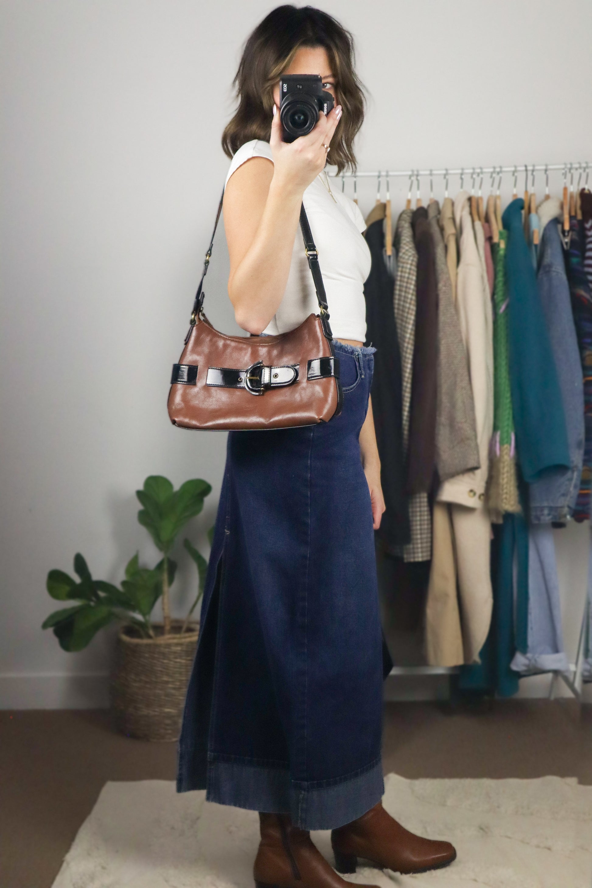 Vintage x Faux Leather Buckle Purse