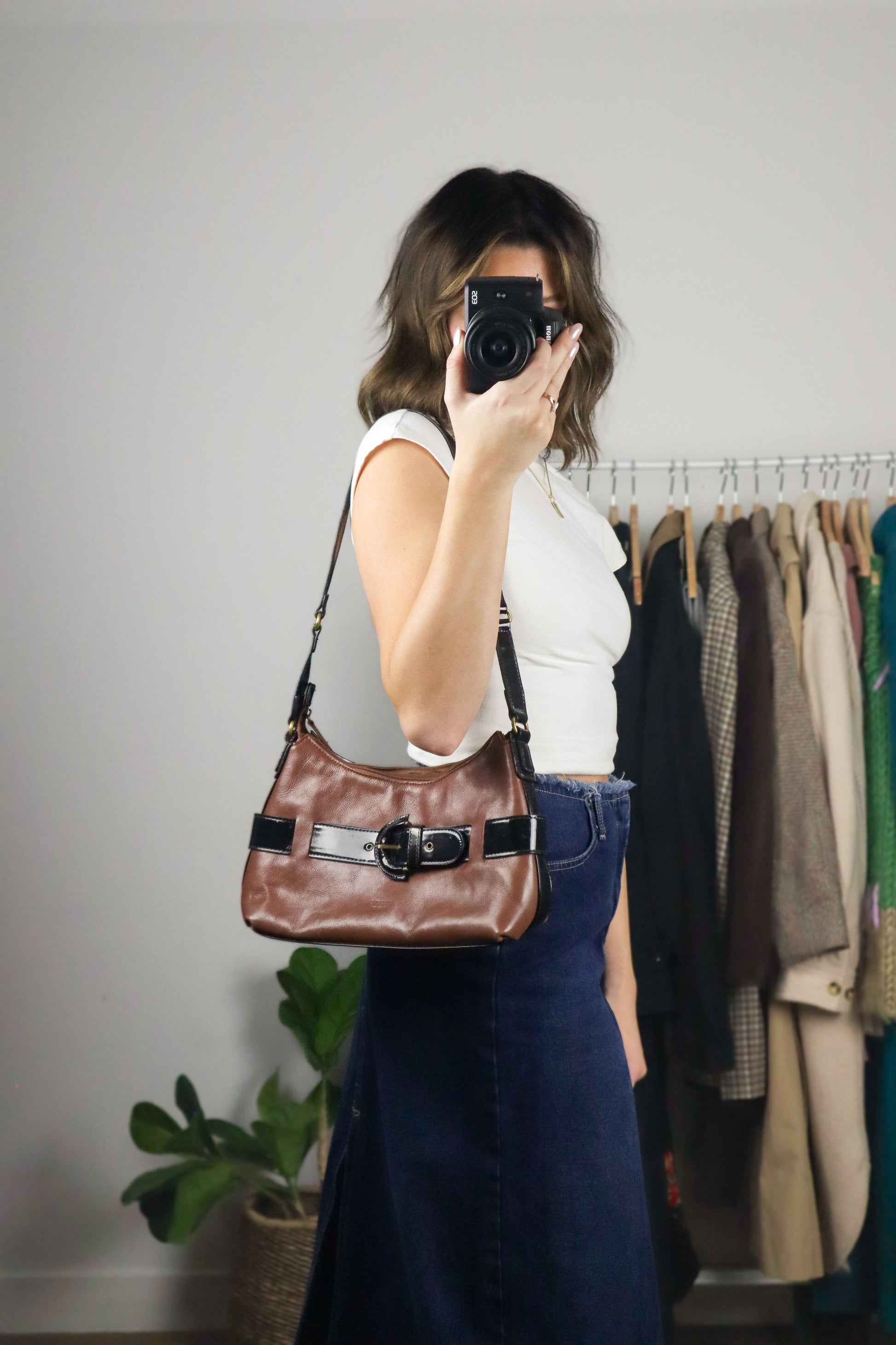 Vintage x Faux Leather Buckle Purse