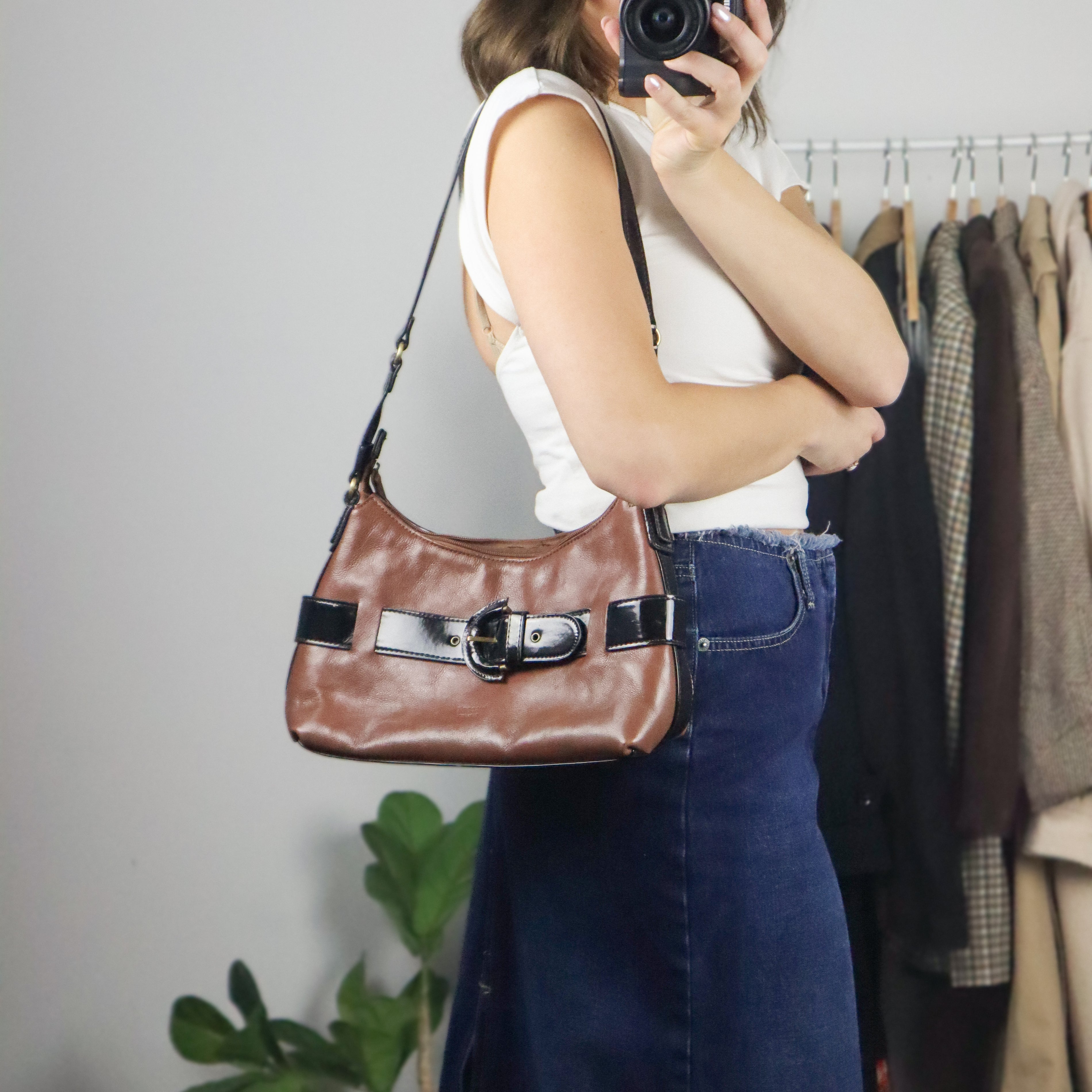 Vintage x Faux Leather Buckle Purse