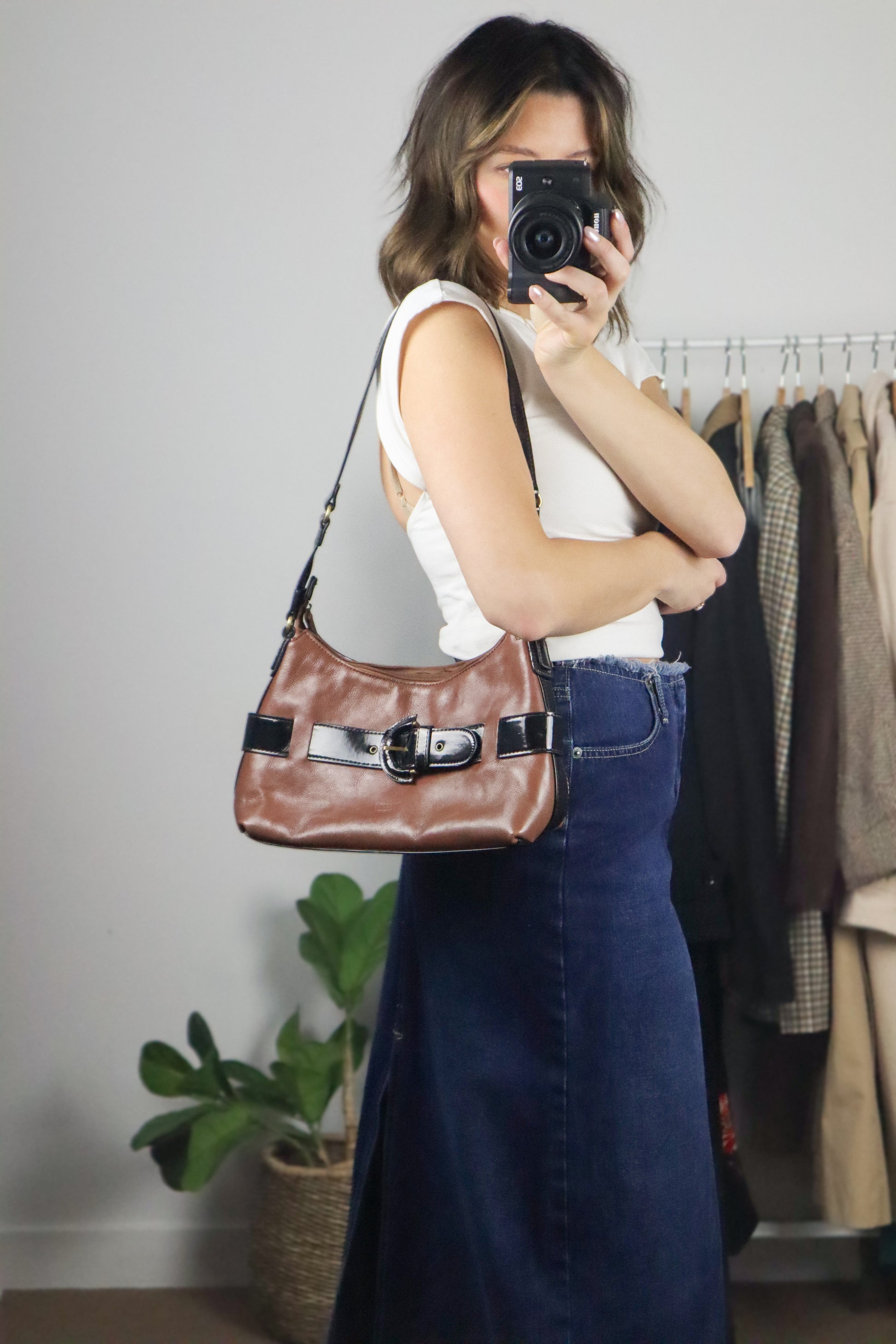 Vintage x Faux Leather Buckle Purse