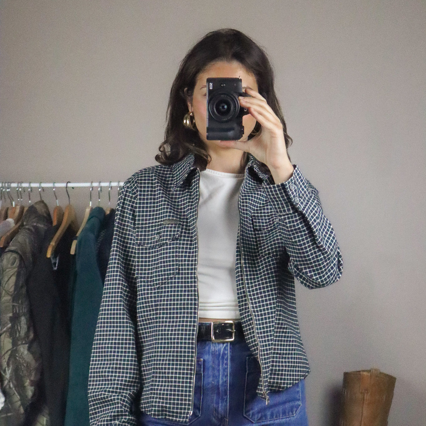 Vintage x Calvin Klein Plaid Zip-Up Shirt (S)