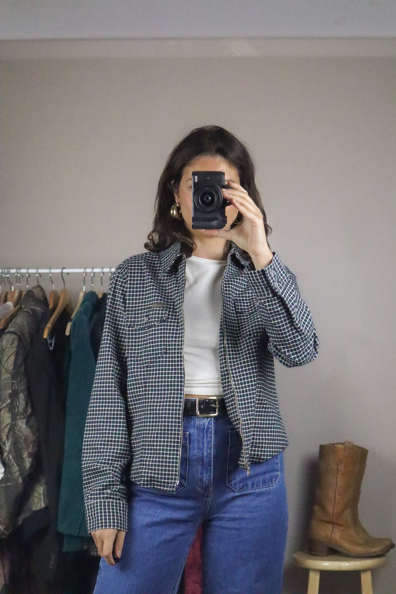Vintage x Calvin Klein Plaid Zip-Up Shirt (S)