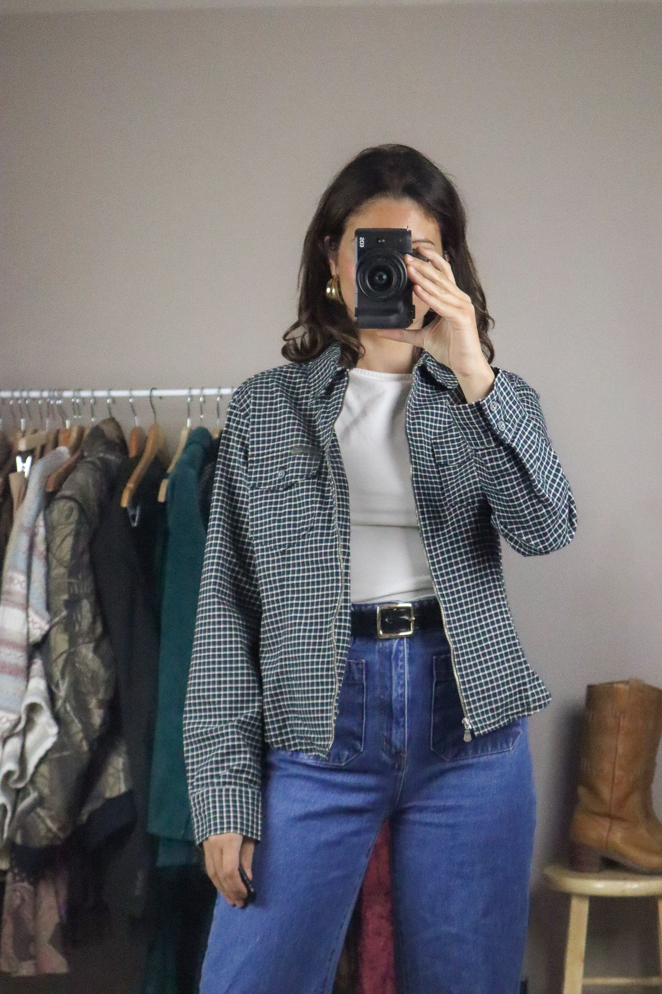Vintage x Calvin Klein Plaid Zip-Up Shirt (S)
