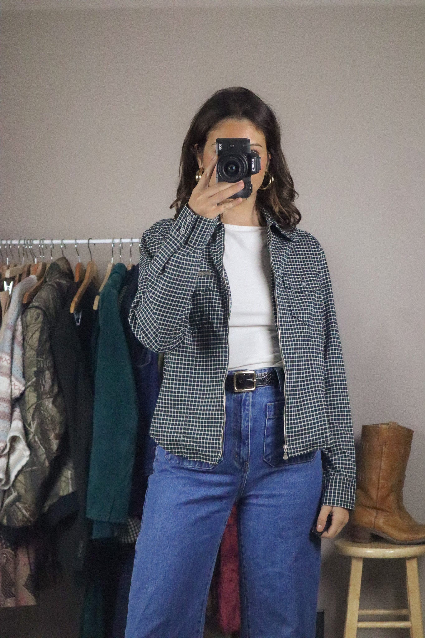 Vintage x Calvin Klein Plaid Zip-Up Shirt (S)