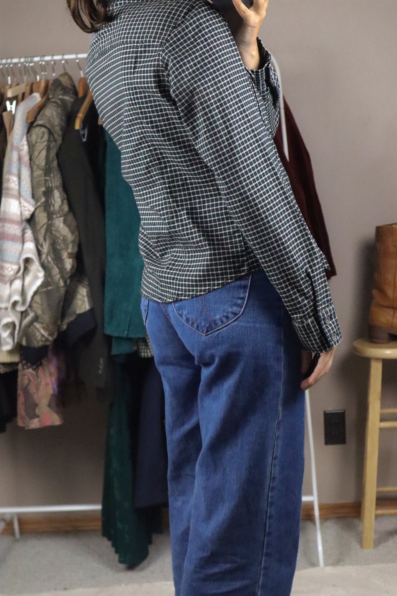 Vintage x Calvin Klein Plaid Zip-Up Shirt (S)