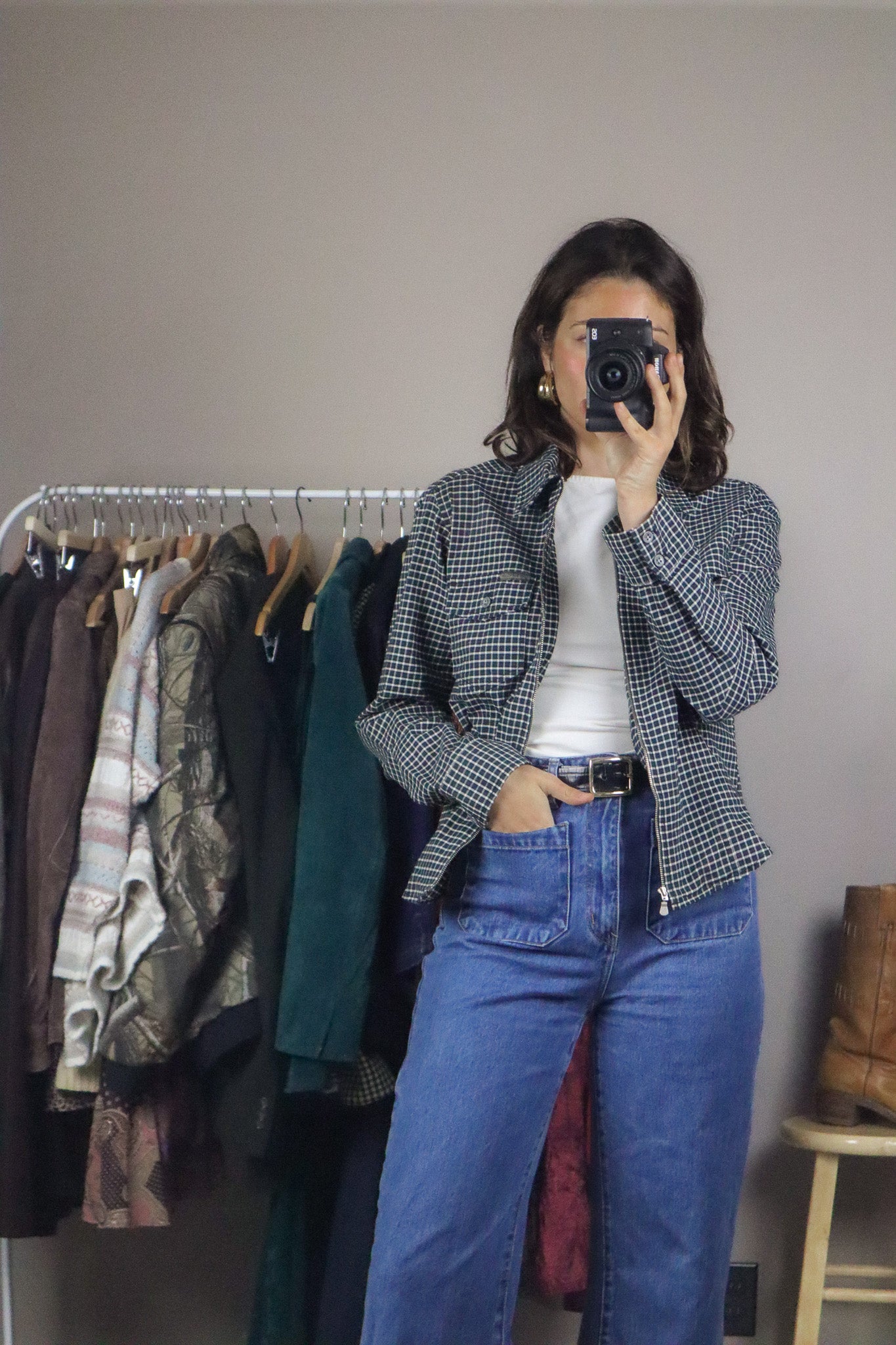 Vintage x Calvin Klein Plaid Zip-Up Shirt (S)