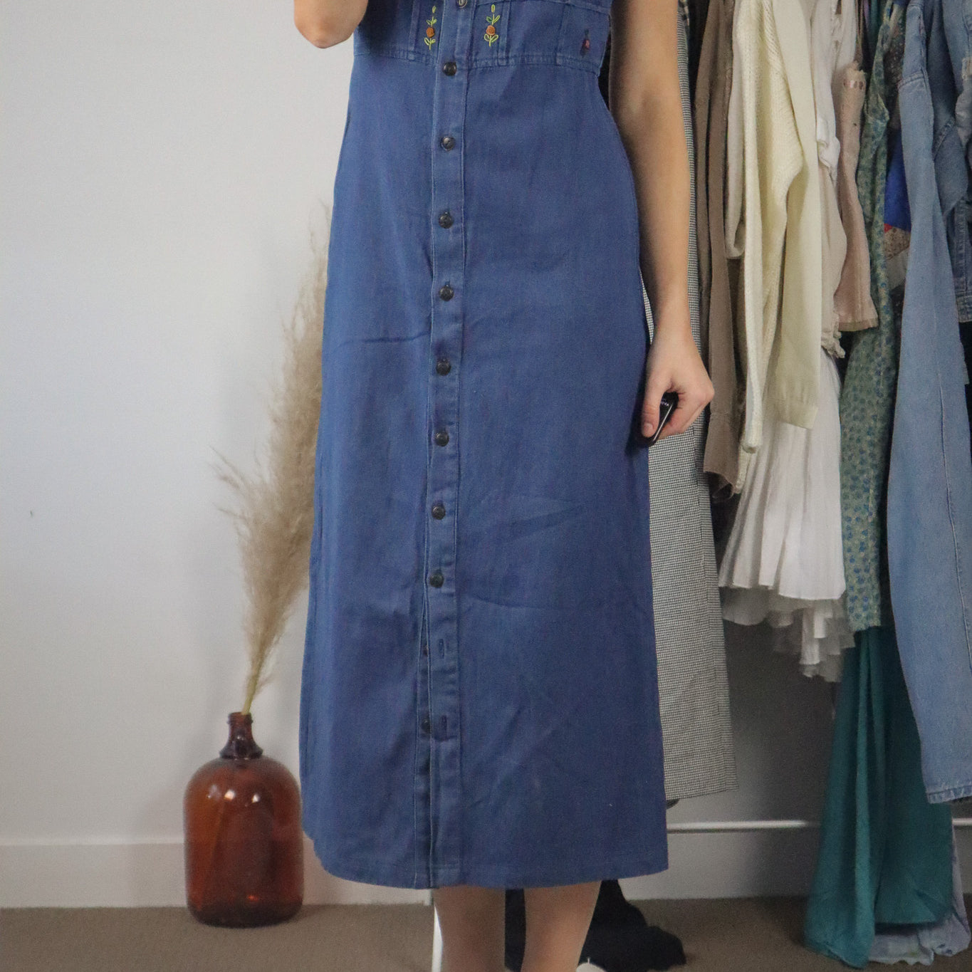 Vintage x Embroidered Denim Maxi Dress (6)
