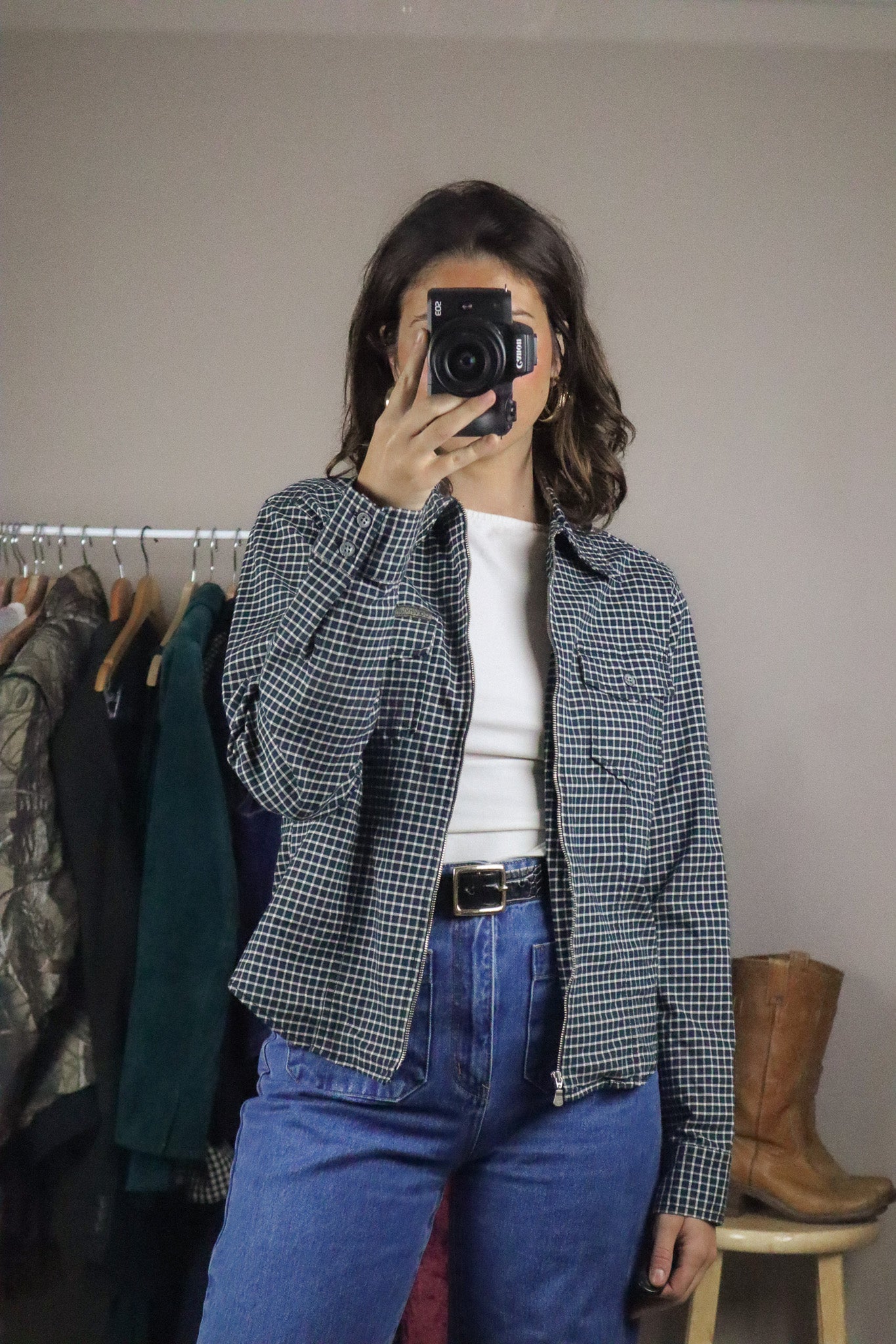 Vintage x Calvin Klein Plaid Zip-Up Shirt (S)