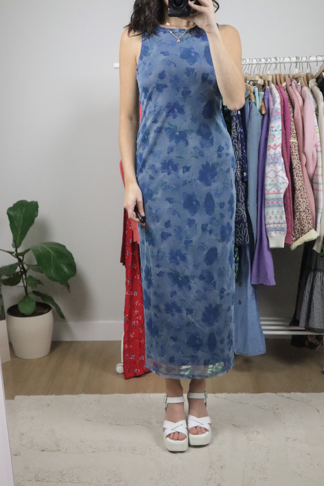 Made in Canada x Vintage x Floral Mesh Maxi Dress (S)