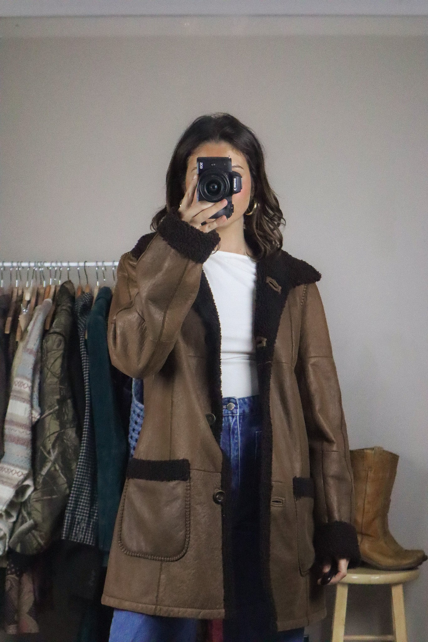Vintage x Christ Leather x Reversible Leather & Sherpa Jacket (M)