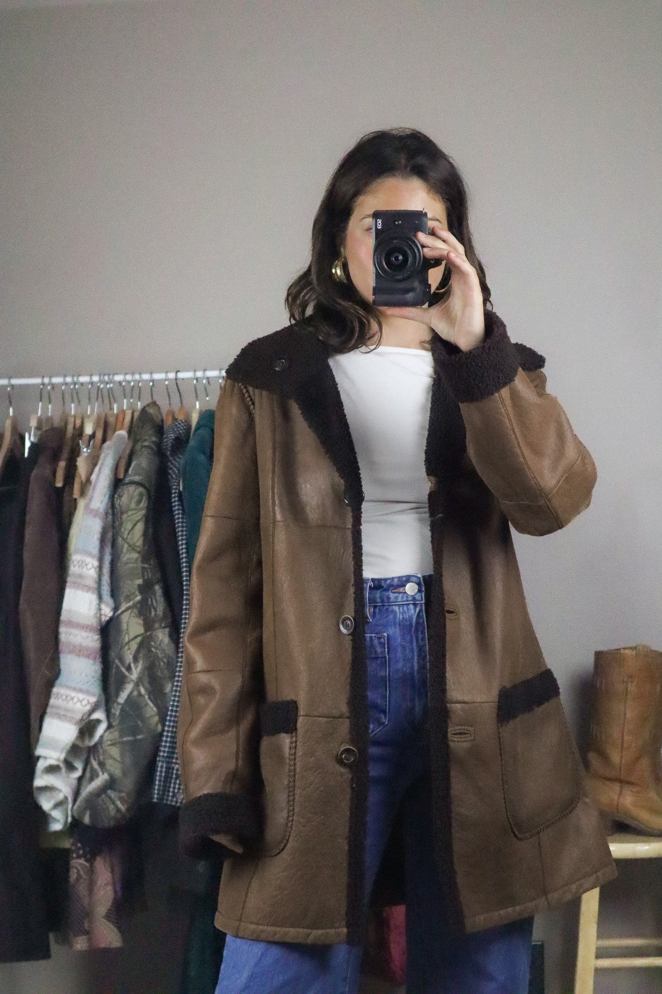 Vintage x Christ Leather x Reversible Leather & Sherpa Jacket (M)