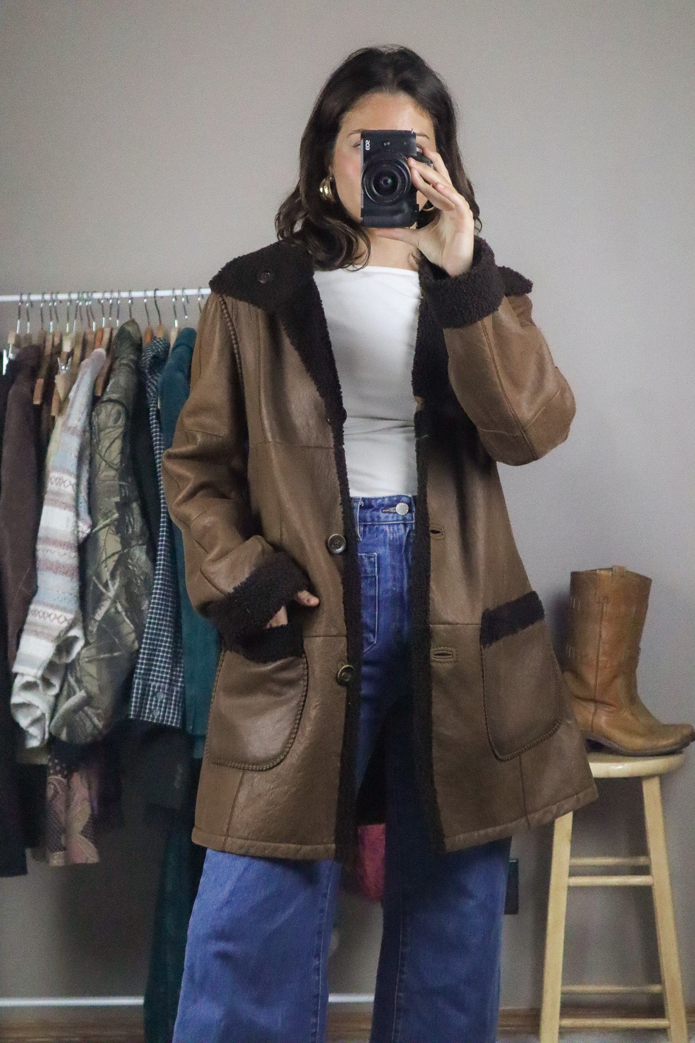 Vintage x Christ Leather x Reversible Leather & Sherpa Jacket (M)