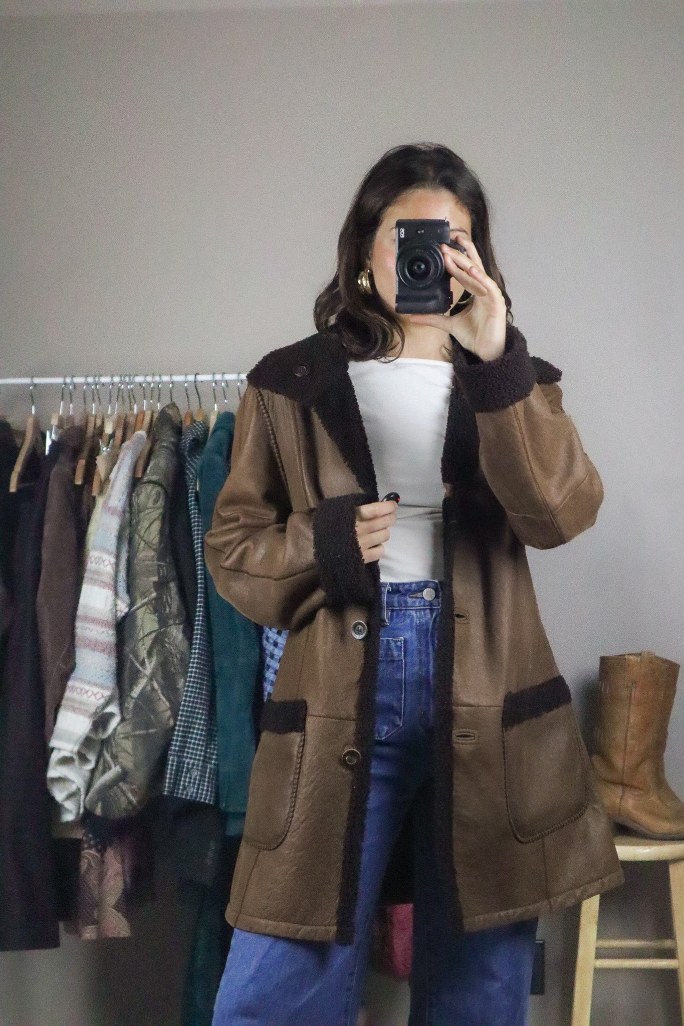 Vintage x Christ Leather x Reversible Leather & Sherpa Jacket (M)