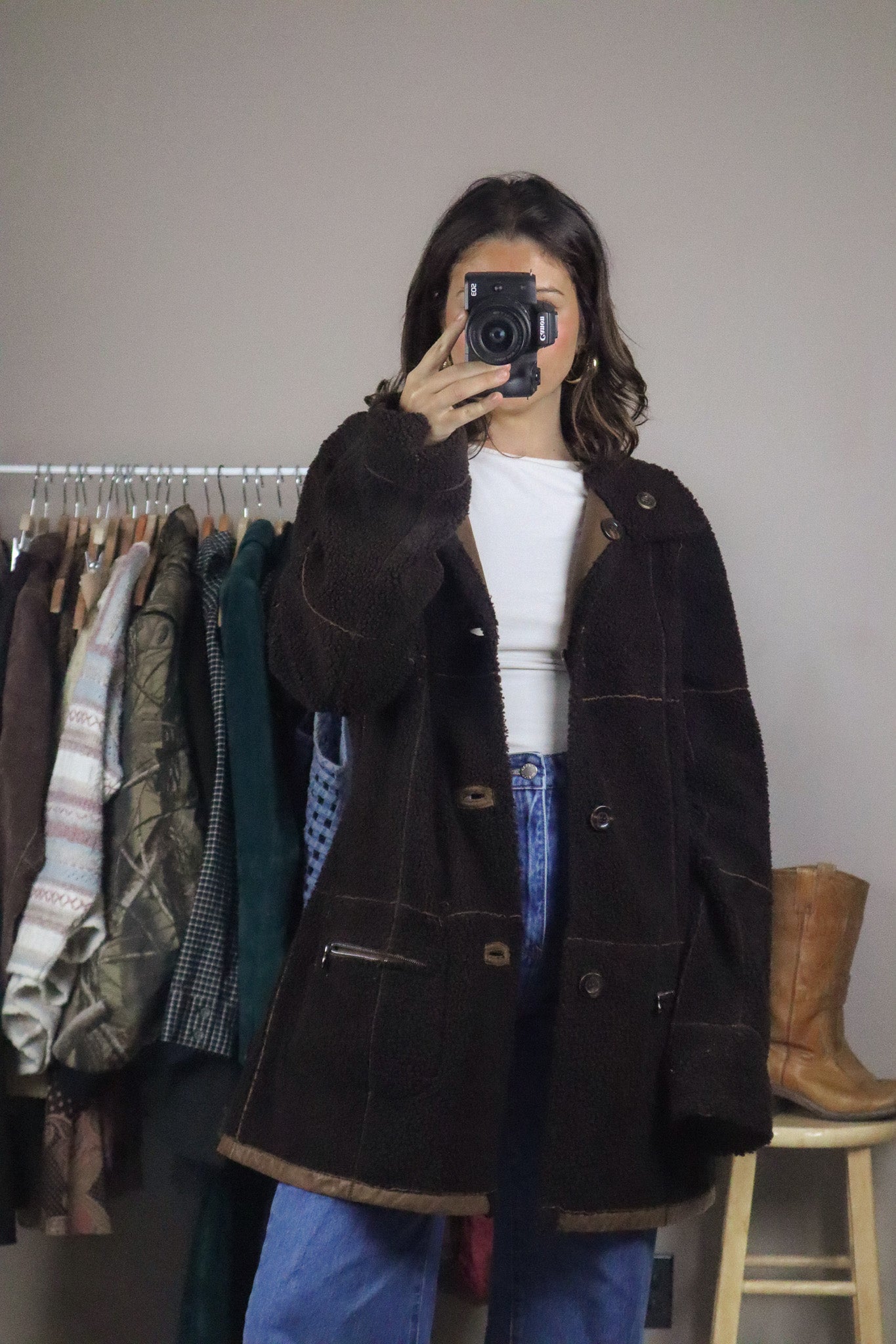 Vintage x Christ Leather x Reversible Leather & Sherpa Jacket (M)