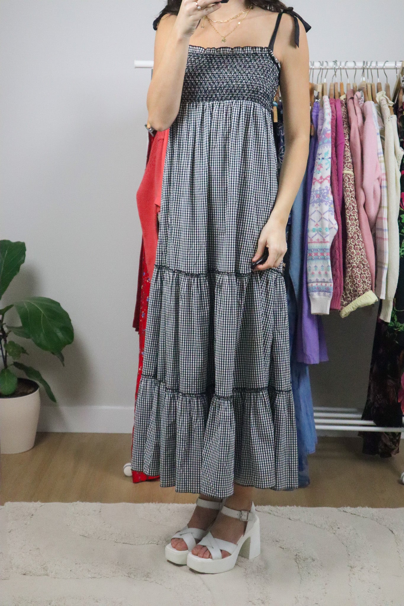 Modern x Gingham Tie Maxi Dress (M)